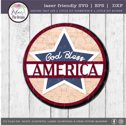 God Bless America sign, Patriotic Welcome SVG, July 4th decor SVG, Star SVG, Independence Day porch sign svg, Glowforge Svg, laser cut file