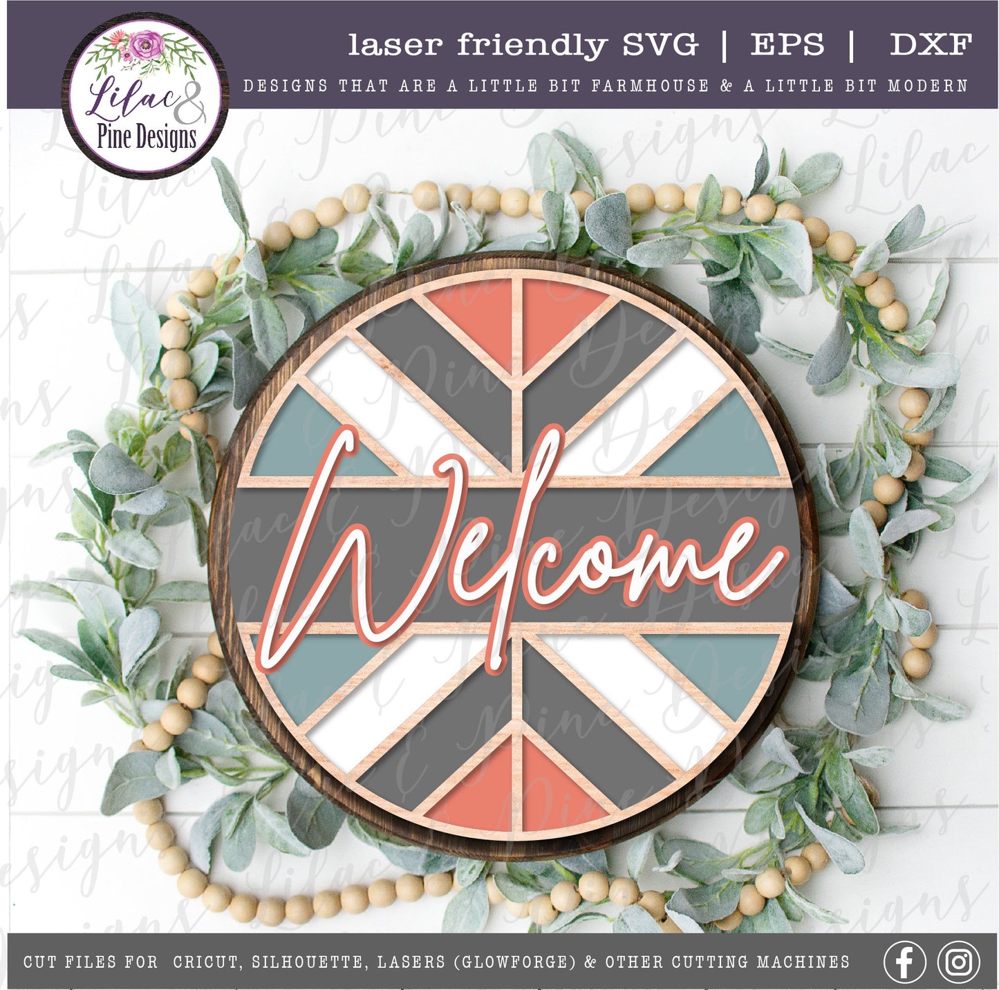 Welcome boho round, quilt lover gift, Welcome SVG, front door decor, round wood sign, name sign, porch decor, Glowforge Svg, laser cut file