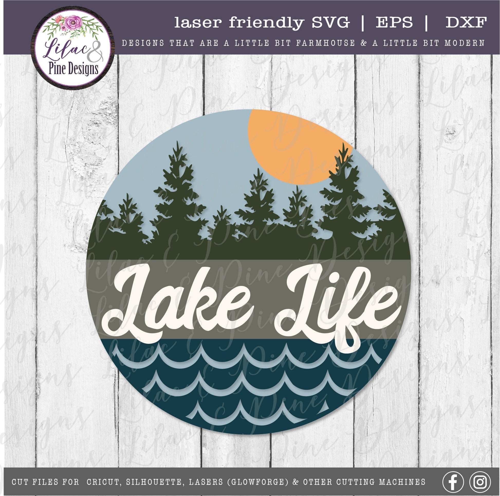 Lake Life round sign, River Life round sign, summer decor SVG, round wood sign, lake house svg, cabin svg, Glowforge Svg, laser cut file