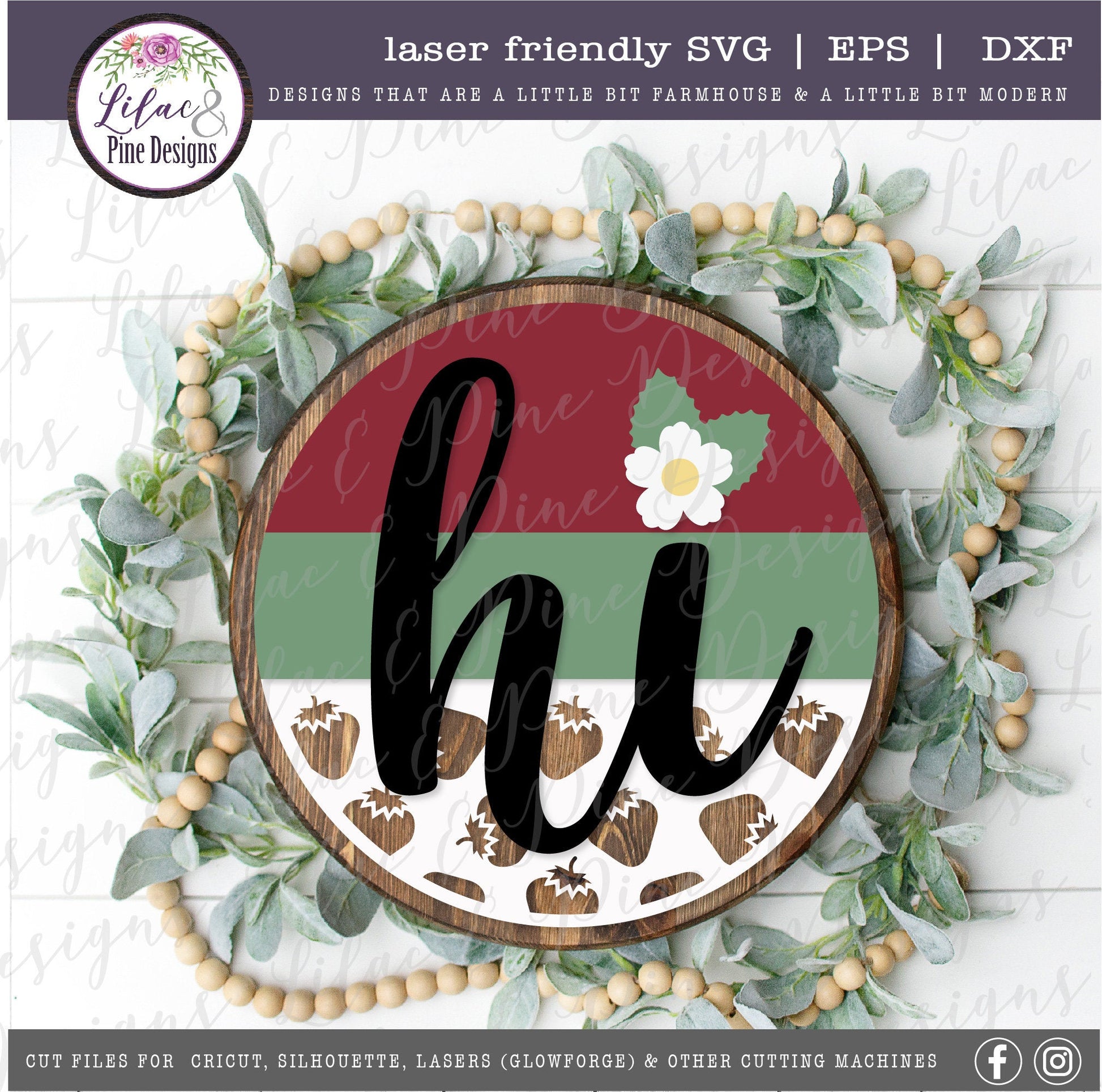 Strawberry hi sign, summer door decor, strawberry SVG, welcome svg, wood sign, summer porch sign, Cricut SVG, Glowforge Svg, laser cut file