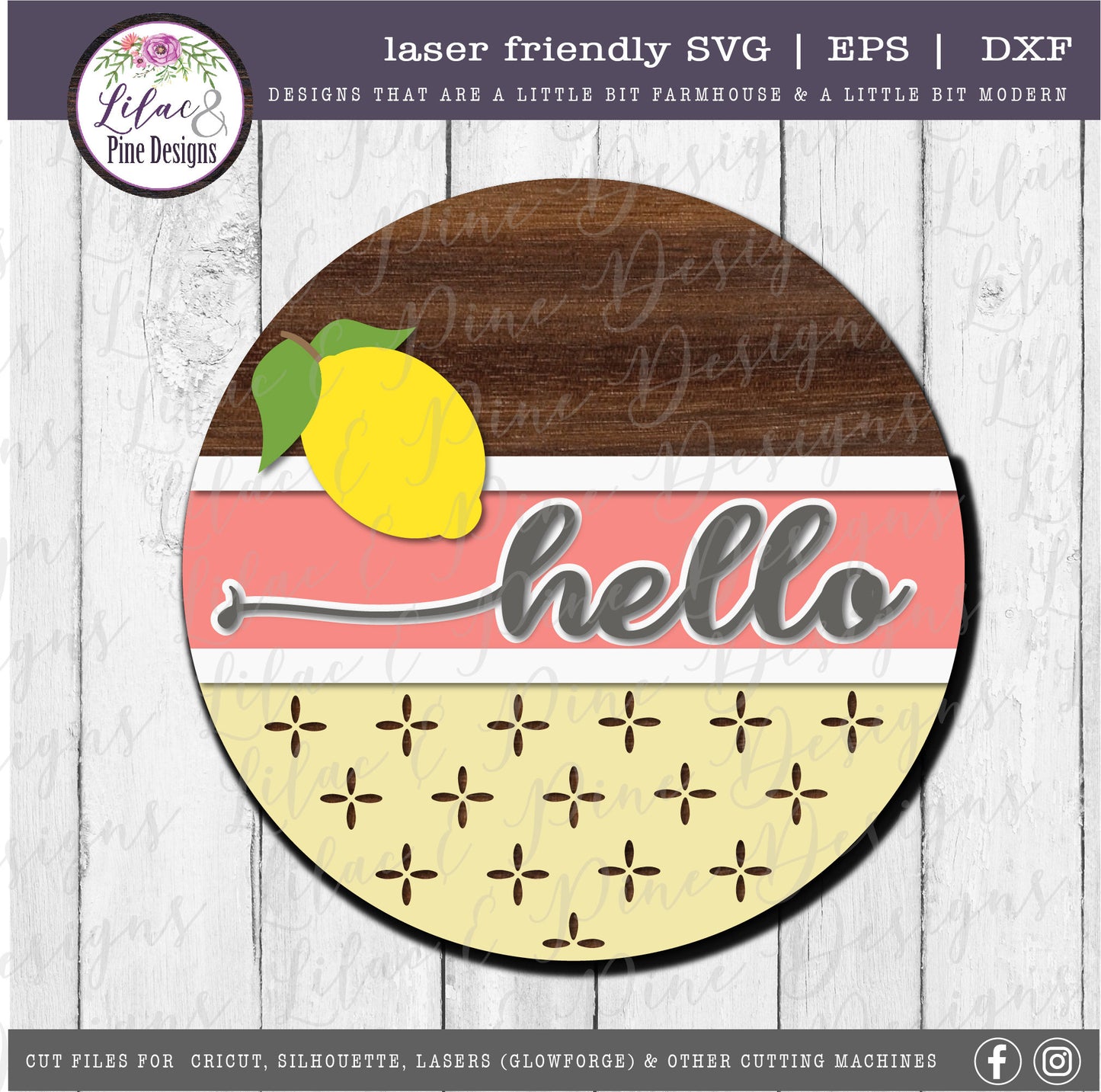 Hello lemon round sign, summer door decor SVG, lemon SVG, summer porch decor svg, farmhouse svg, Cricut SVG, Glowforge Svg, laser cut file