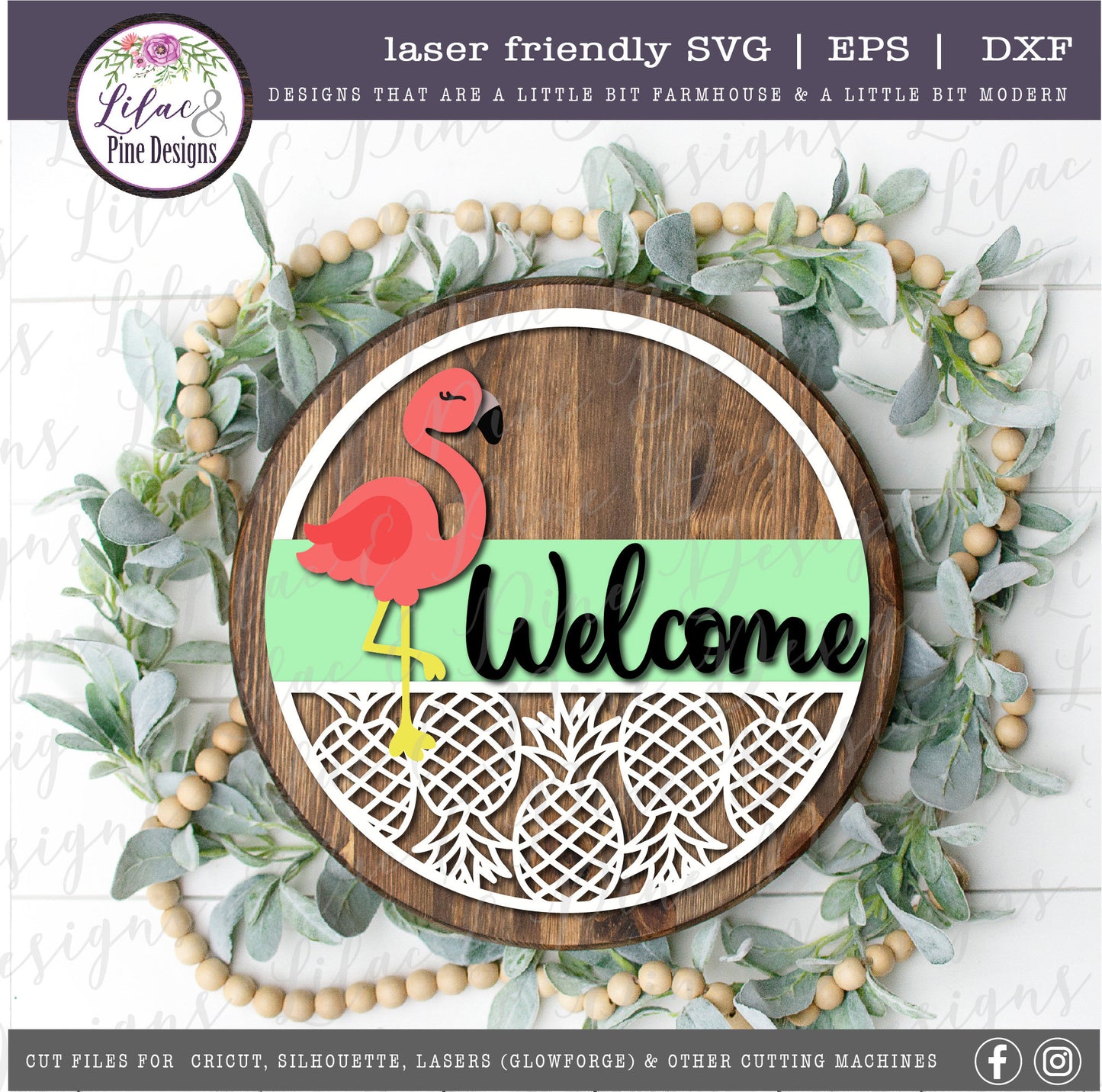 Flamingo Pineapple Welcome sign, Summer sign, summer door decor, Flamingo SVG, summer porch sign, pineapple SVG, Glowforge, laser cut file