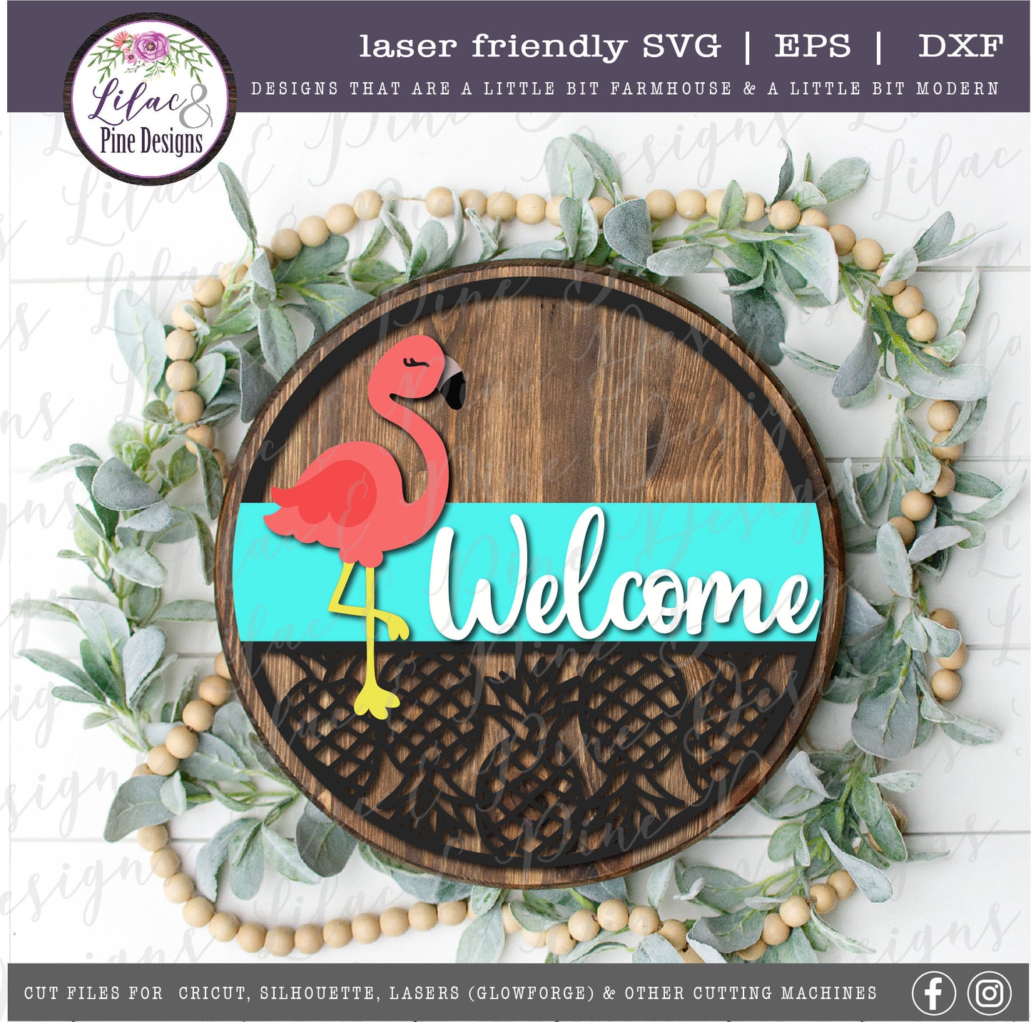Flamingo Pineapple Welcome sign, Summer sign, summer door decor, Flamingo SVG, summer porch sign, pineapple SVG, Glowforge, laser cut file