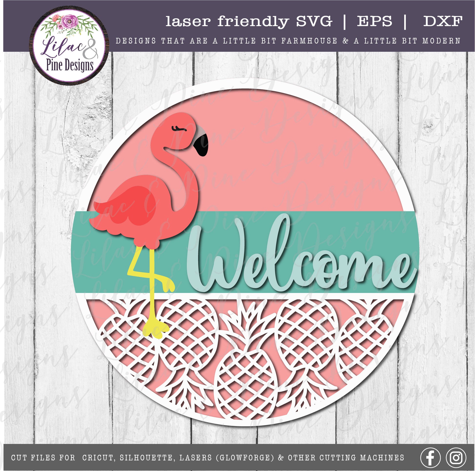 Flamingo Pineapple Welcome sign, Summer sign, summer door decor, Flamingo SVG, summer porch sign, pineapple SVG, Glowforge, laser cut file
