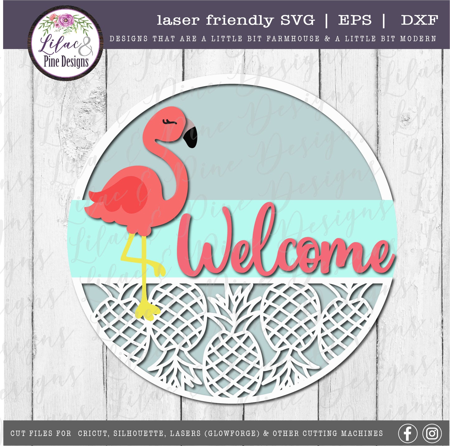 Flamingo Pineapple Welcome sign, Summer sign, summer door decor, Flamingo SVG, summer porch sign, pineapple SVG, Glowforge, laser cut file