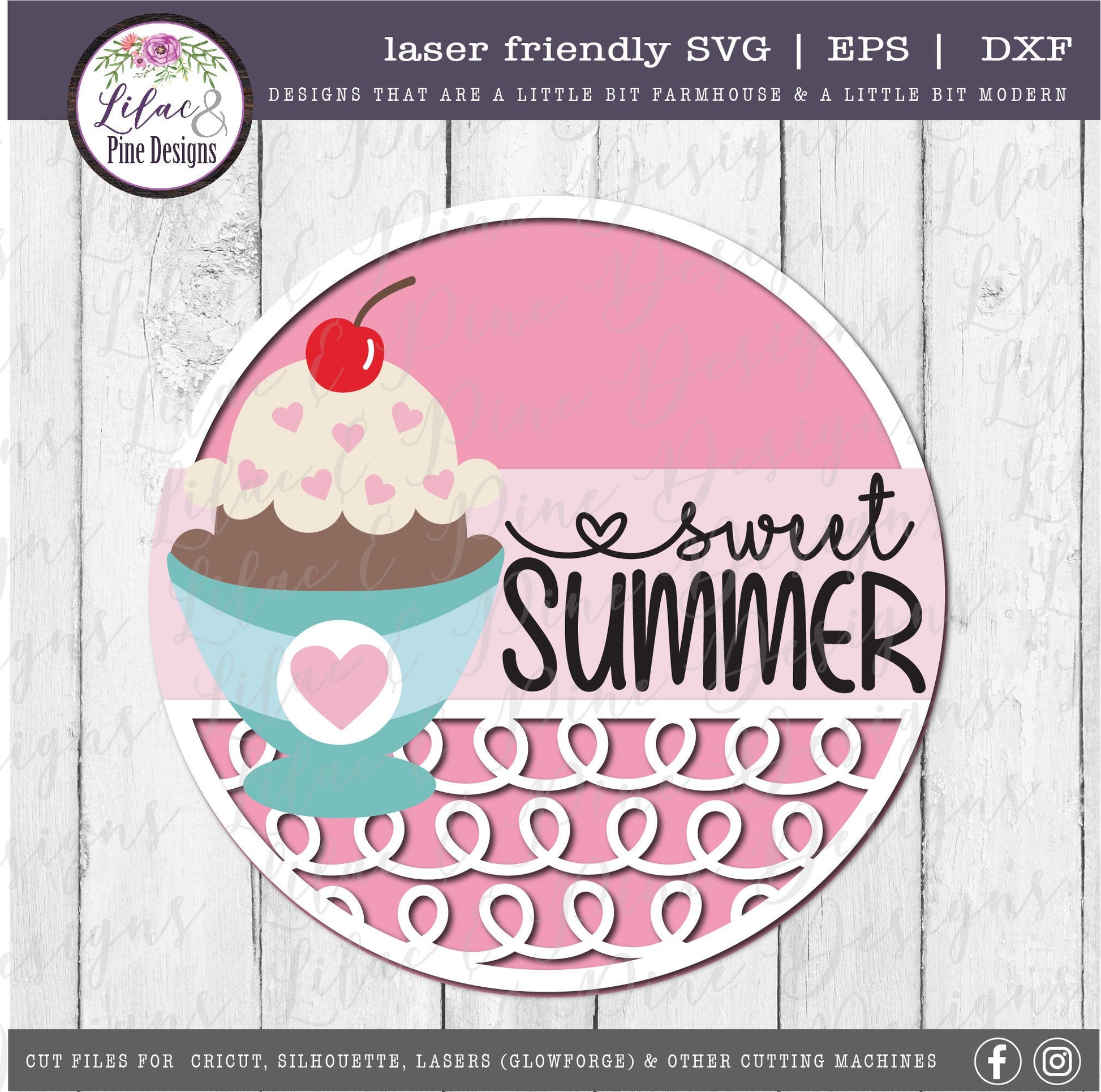 Sweet Summer ice cream sign, summer door decor SVG, ice cream SVG, summer porch sign svg, wood door sign, Glowforge Svg, laser cut file