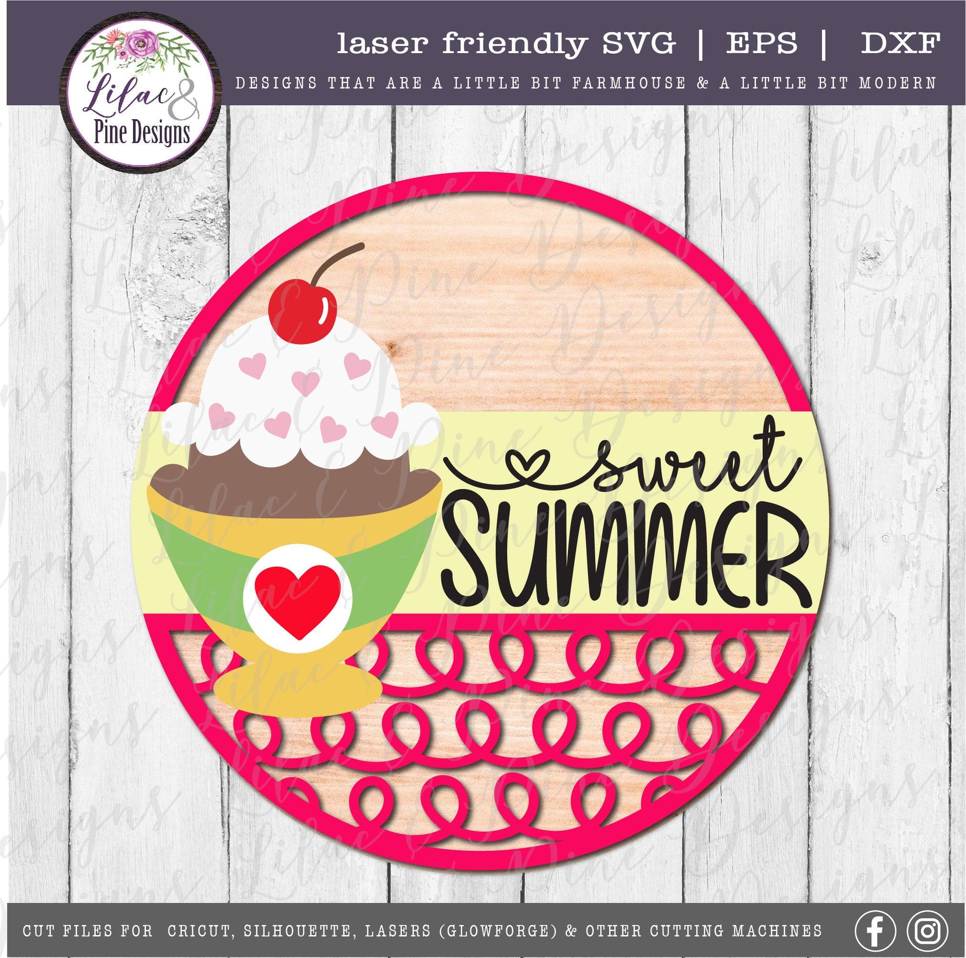 Sweet Summer ice cream sign, summer door decor SVG, ice cream SVG, summer porch sign svg, wood door sign, Glowforge Svg, laser cut file