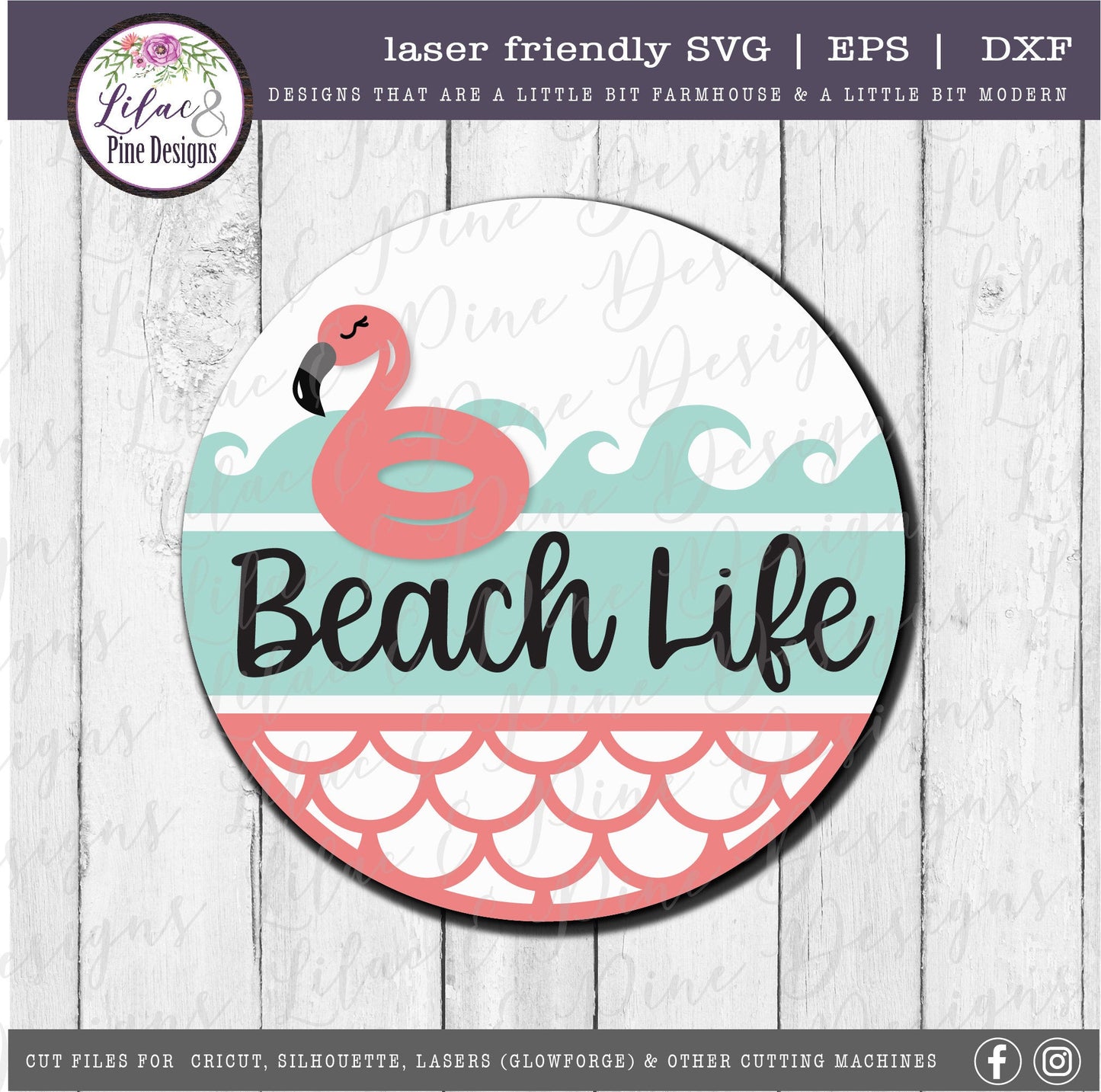Flamingo Beach Life sign, Pool Life sign, summer door decor, Pool SVG, summer porch sign svg, waves SVG, Glowforge Svg, laser cut file