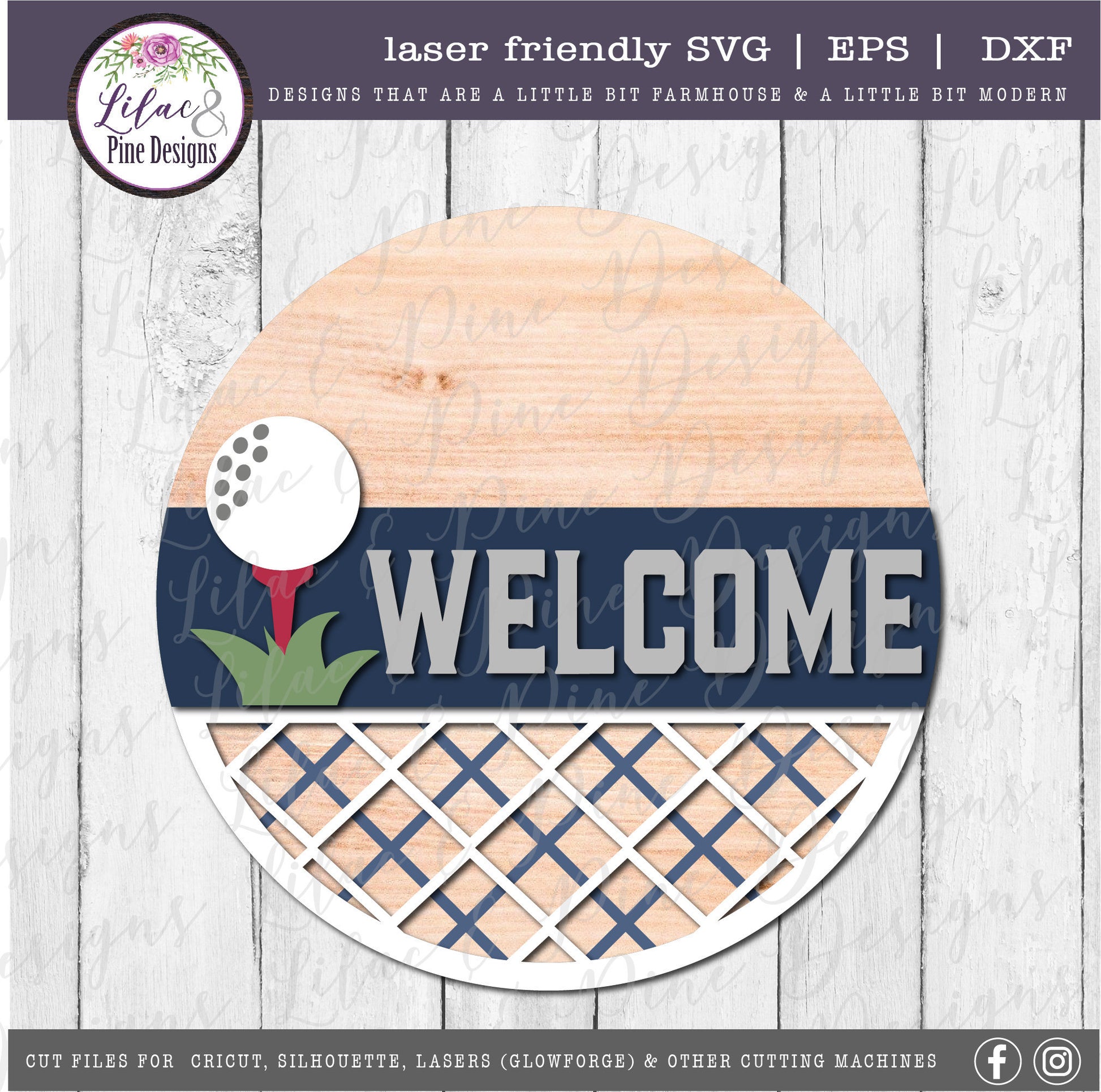Golf Welcome sign, 19th hole round sign, golf decor SVG, round wood sign, welcome svg, golfer gift, Glowforge Svg, laser cut file