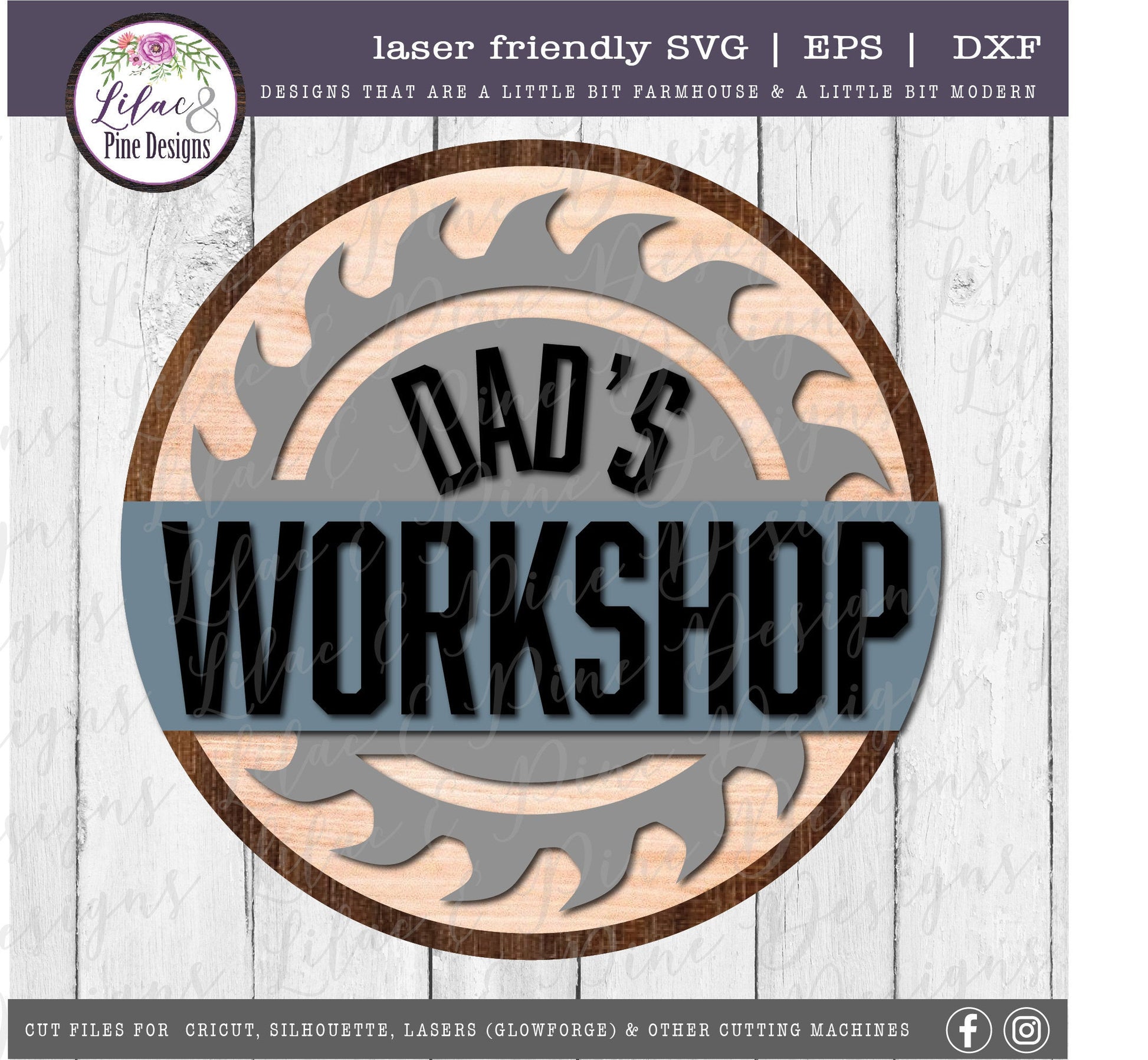 Dads Workshop sign, Grandpa round sign, saw blade SVG, Papa round wood sign, Workshop svg, Father's Day gift, Glowforge Svg, laser cut file
