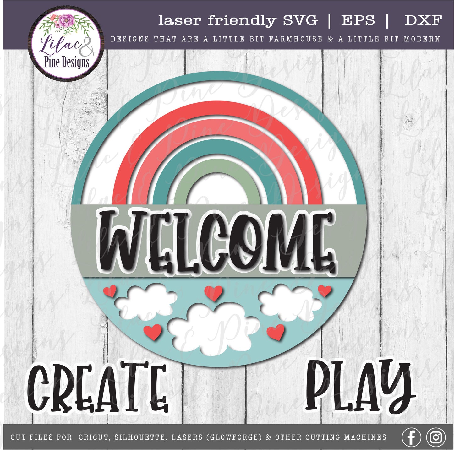 Rainbow and clouds sign, whimsical sign, Rainbow SVG, play room, kids room sign, clouds SVG, Create SVG, Play svg, Glowforge, laser cut file