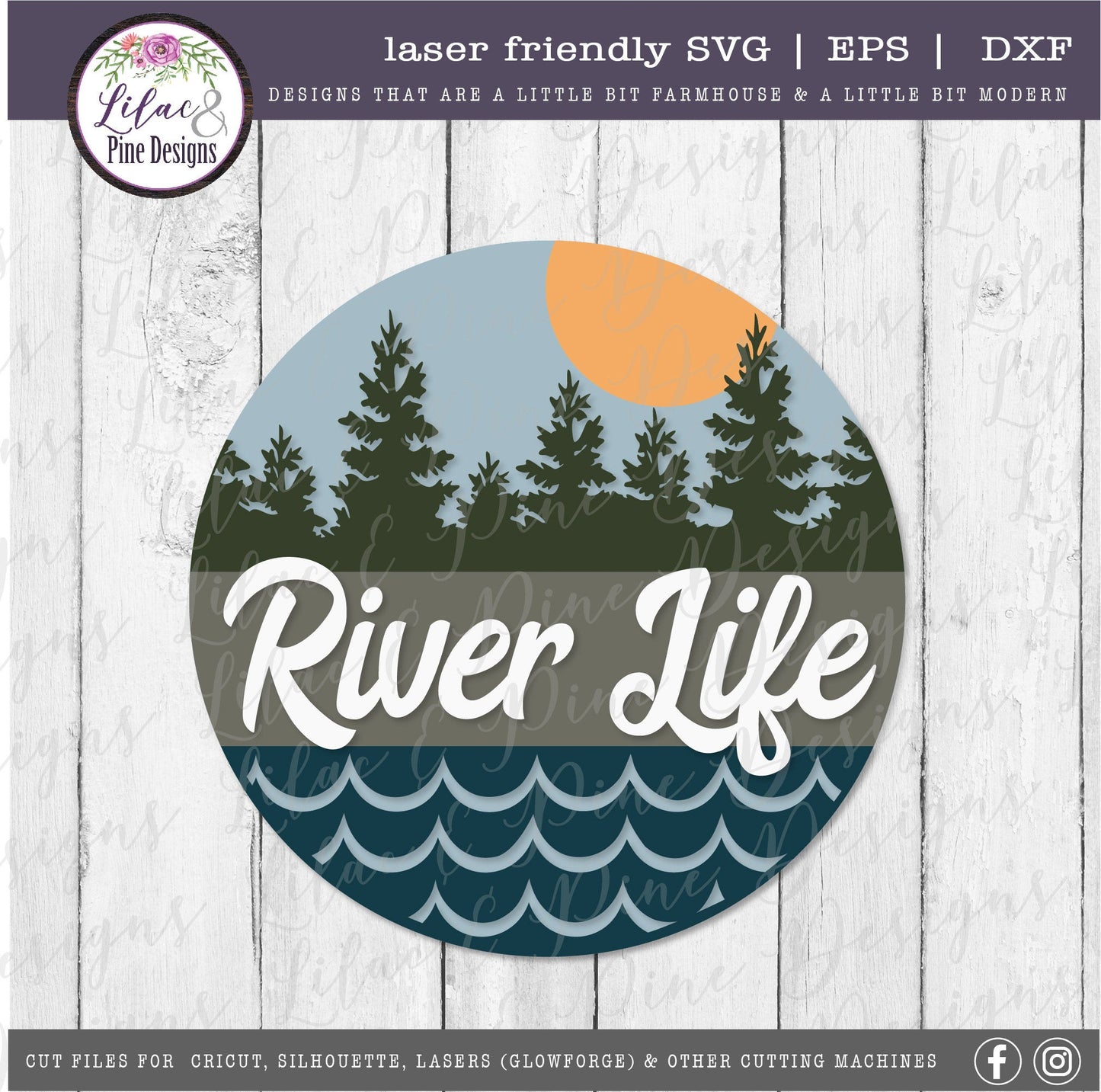 Lake Life round sign, River Life round sign, summer decor SVG, round wood sign, lake house svg, cabin svg, Glowforge Svg, laser cut file
