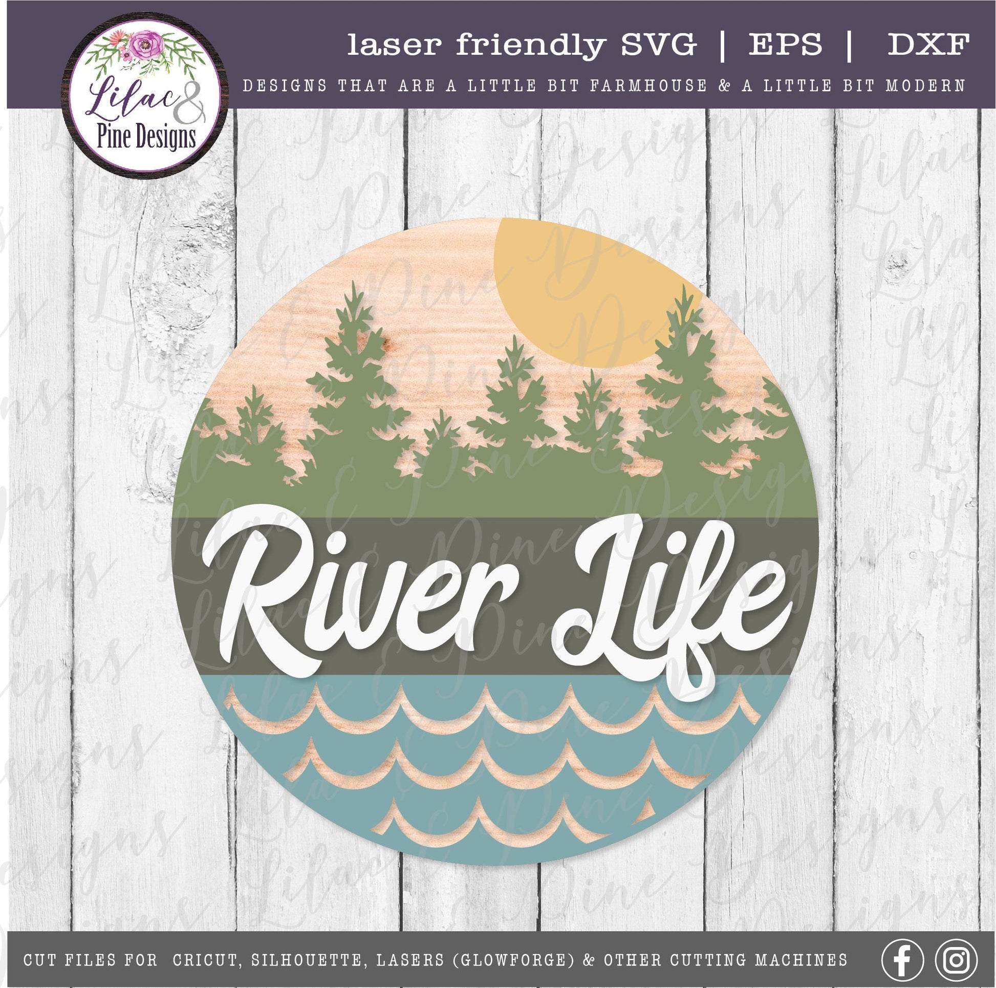 Lake Life round sign, River Life round sign, summer decor SVG, round wood sign, lake house svg, cabin svg, Glowforge Svg, laser cut file