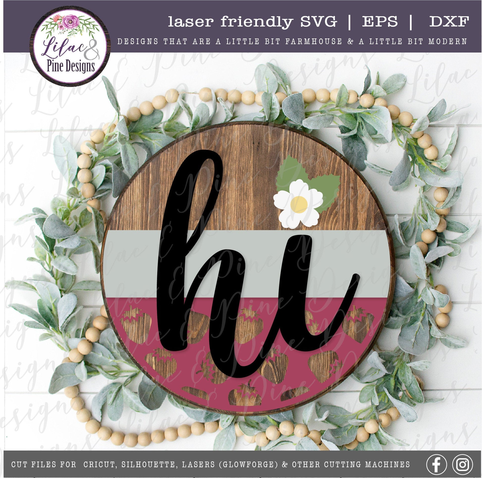 Strawberry hi sign, summer door decor, strawberry SVG, welcome svg, wood sign, summer porch sign, Cricut SVG, Glowforge Svg, laser cut file