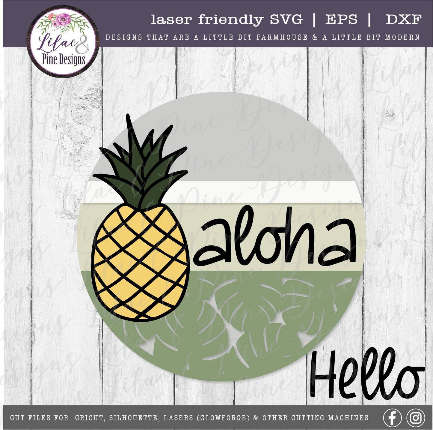 Aloha Summer Pineapple sign, hello tropical summer door decor SVG, pineapple SVG, summer porch sign svg, Glowforge Svg, laser cut file