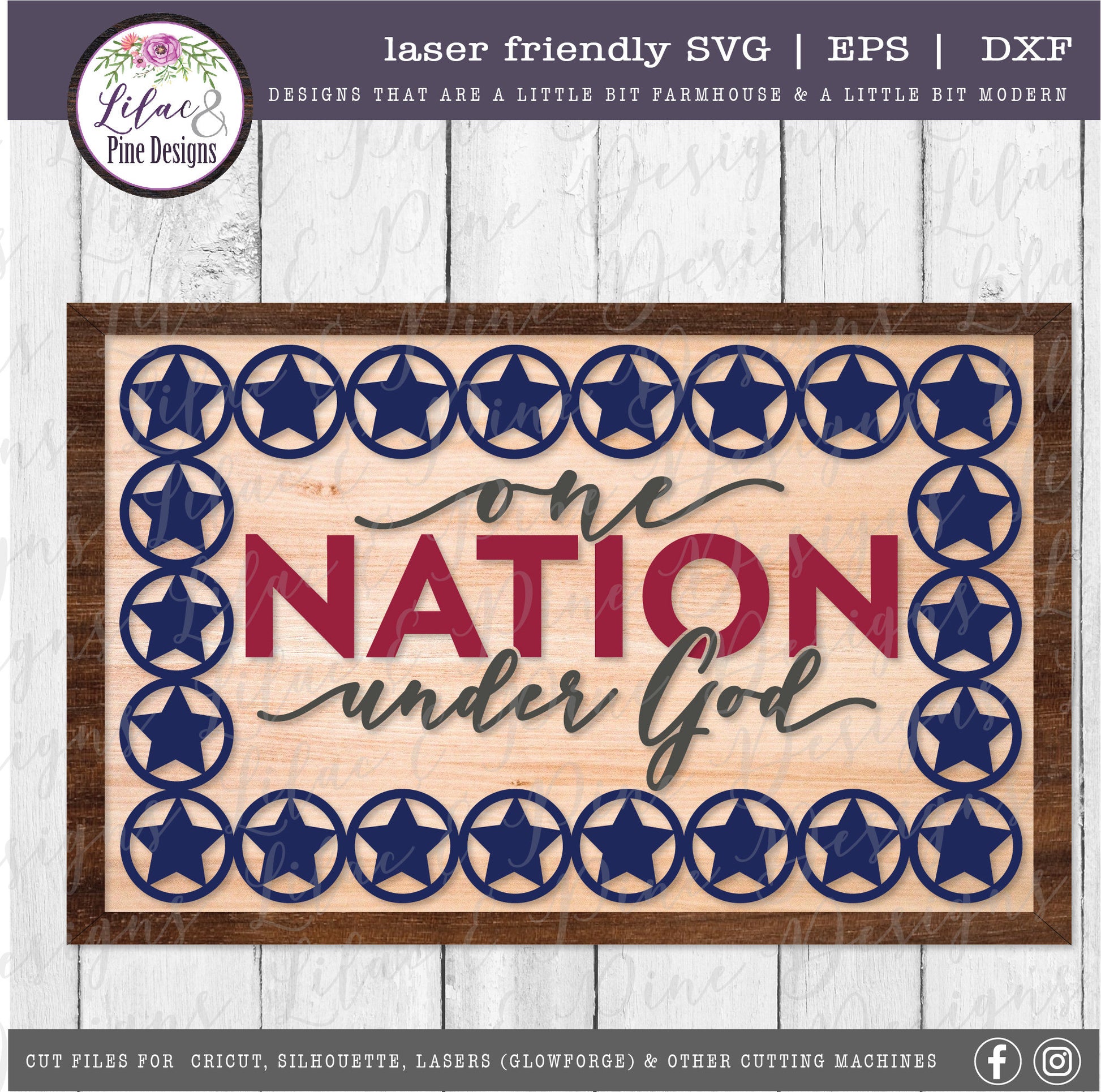 One Nation Under God SVG, July 4th decor, Patriotic sign, Stars and Stripes SVG, Independence Day sign svg, Glowforge Svg, laser cut file