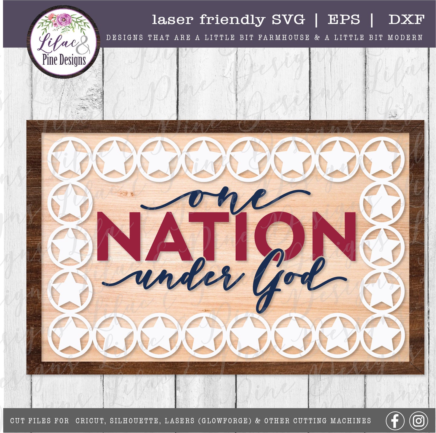 One Nation Under God SVG, July 4th decor, Patriotic sign, Stars and Stripes SVG, Independence Day sign svg, Glowforge Svg, laser cut file