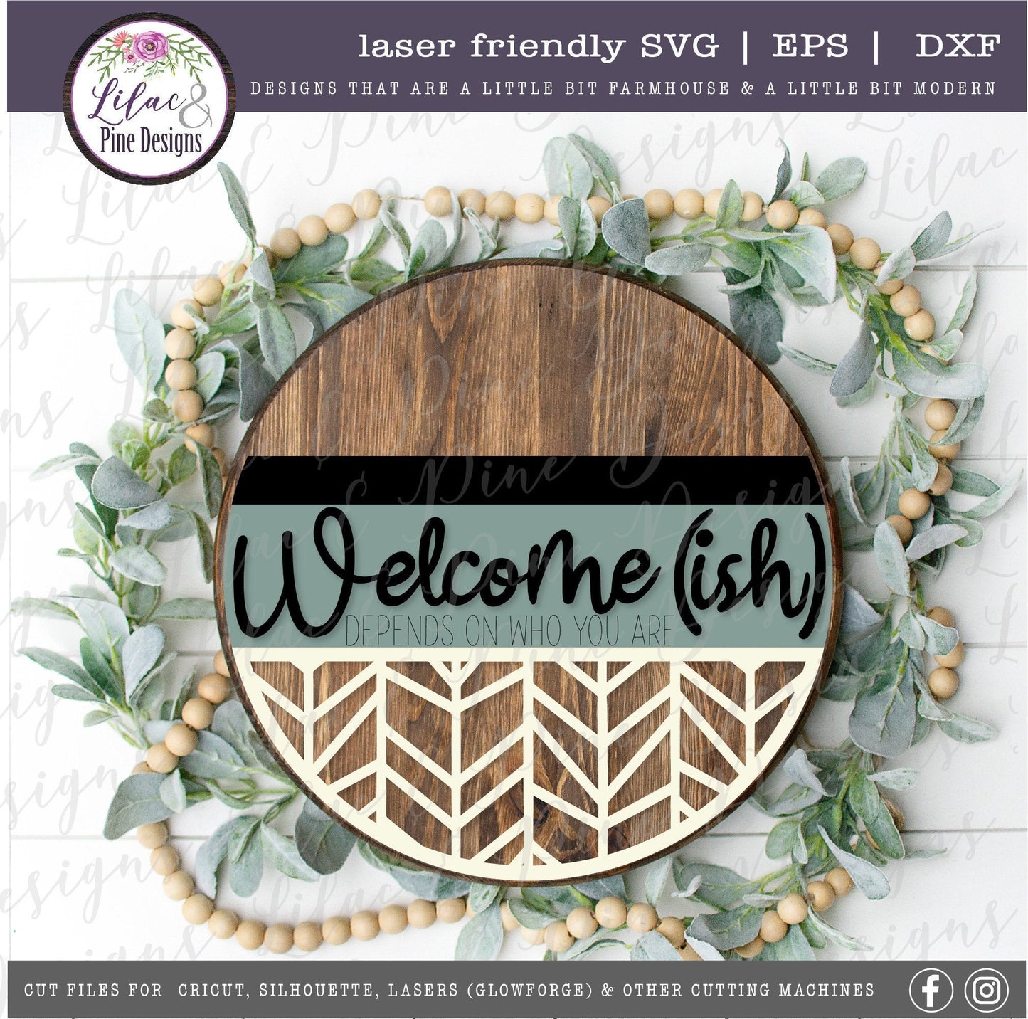 Welcome-ish SVG sign, Welcome SVG, Door sign SVG, front door decor, funny round sign, modern farmhouse svg, Glowforge Svg, laser cut file