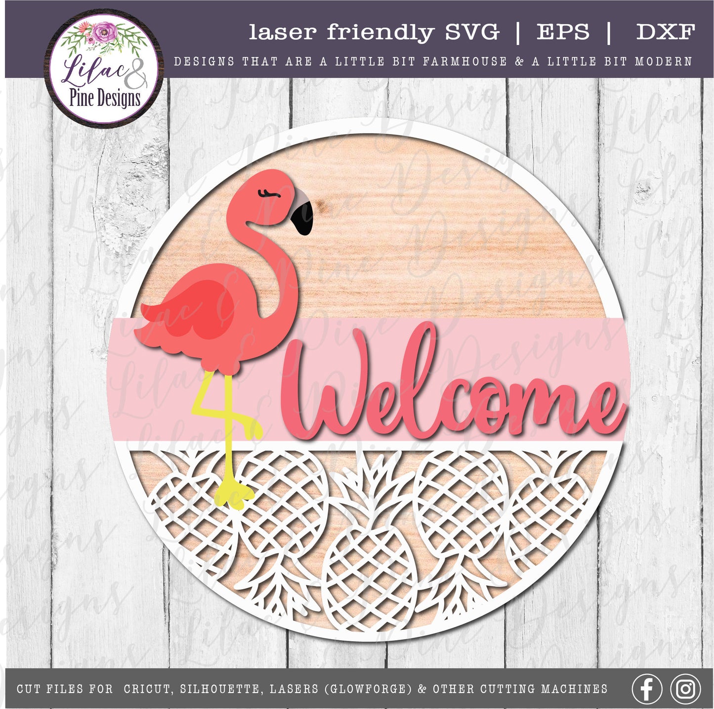 Flamingo Pineapple Welcome sign, Summer sign, summer door decor, Flamingo SVG, summer porch sign, pineapple SVG, Glowforge, laser cut file