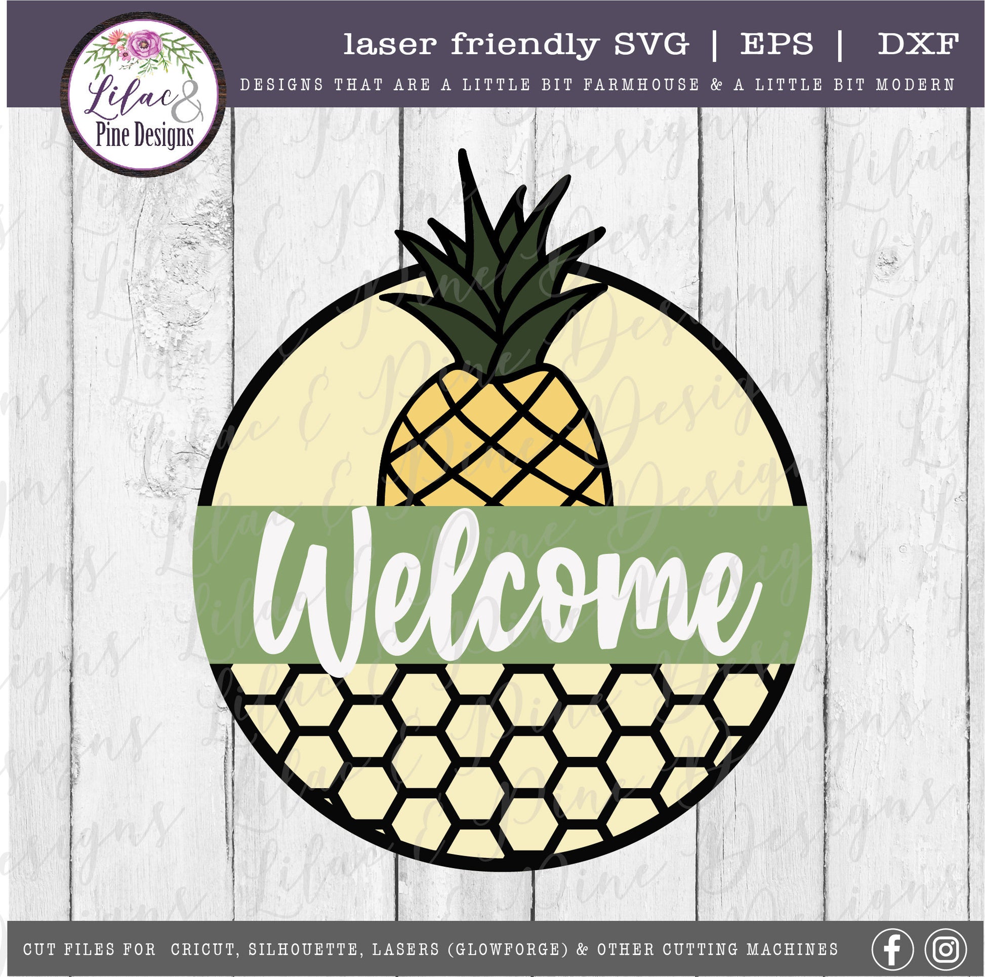Honeycomb Pineapple sign, Welcome SVG, tropical summer door decor SVG, pineapple SVG, summer porch sign svg, Glowforge Svg, laser cut file
