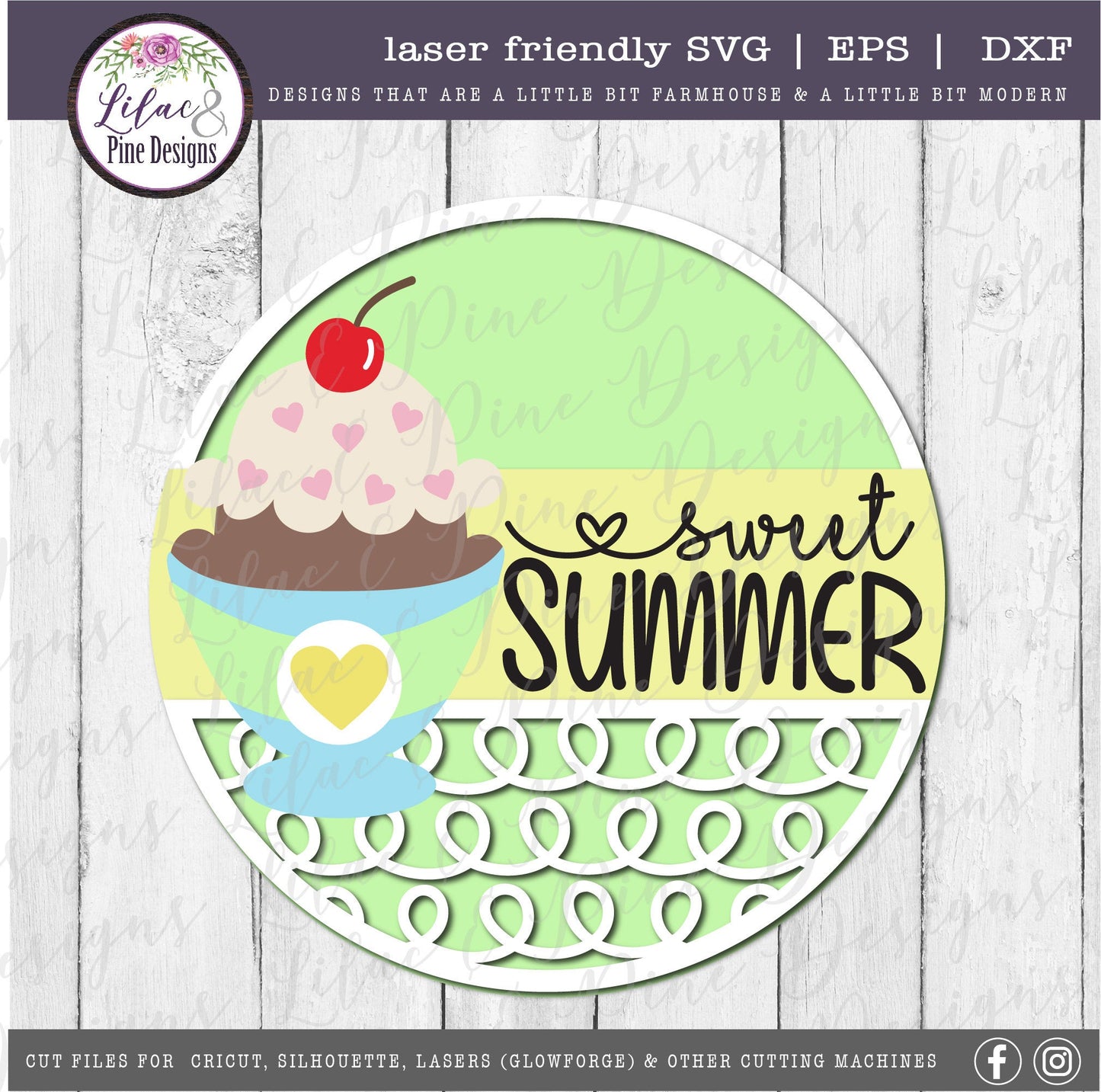 Sweet Summer ice cream sign, summer door decor SVG, ice cream SVG, summer porch sign svg, wood door sign, Glowforge Svg, laser cut file