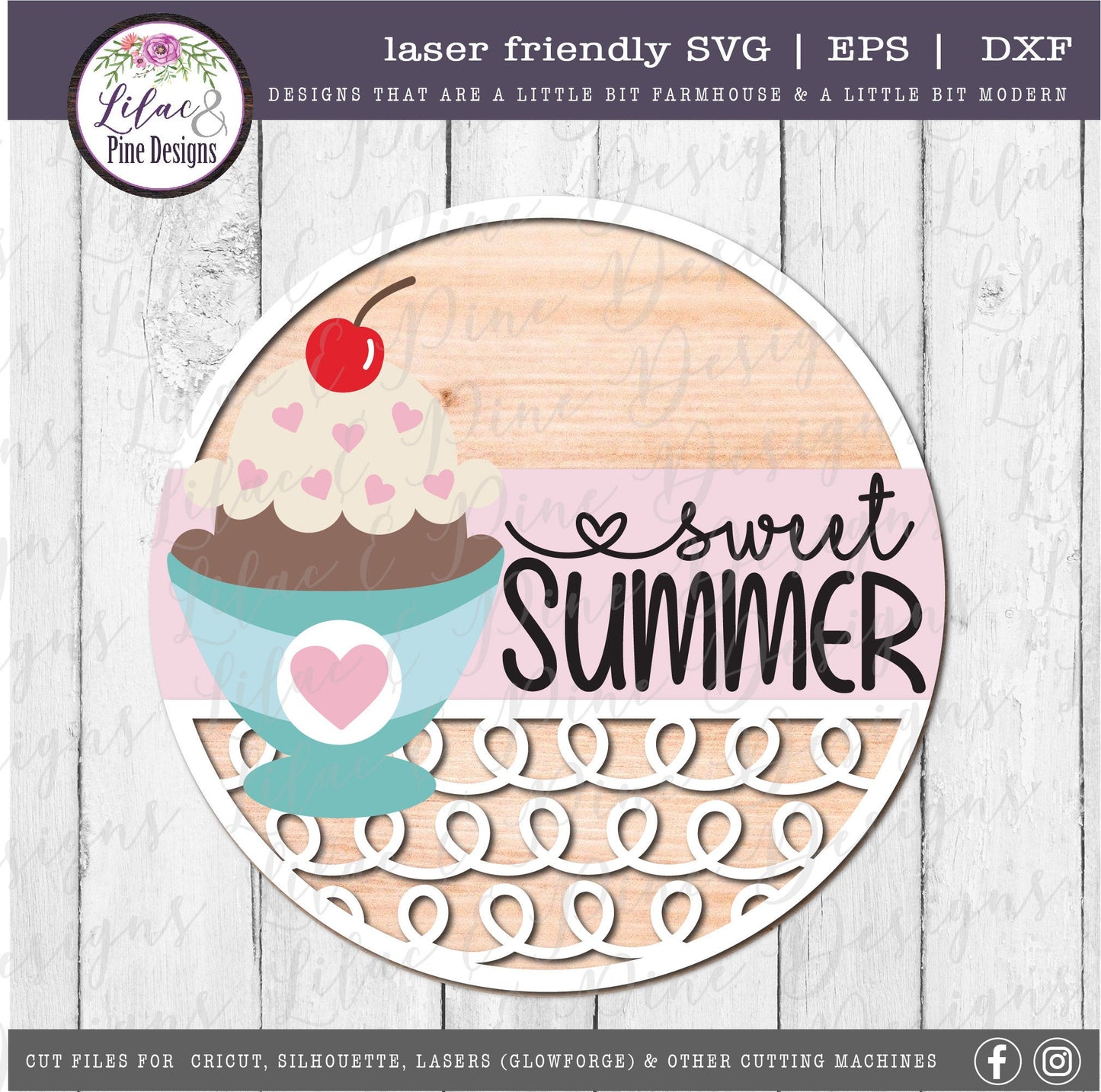 Sweet Summer ice cream sign, summer door decor SVG, ice cream SVG, summer porch sign svg, wood door sign, Glowforge Svg, laser cut file