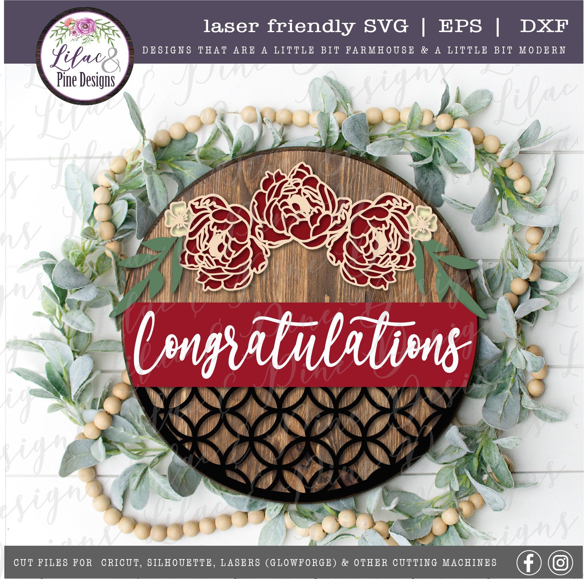 Peony welcome sign, wedding svg, congratulations SVG, Mr and Mrs SVG, round sign, peony SVG, floral Svg, Glowforge Svg, laser cut file