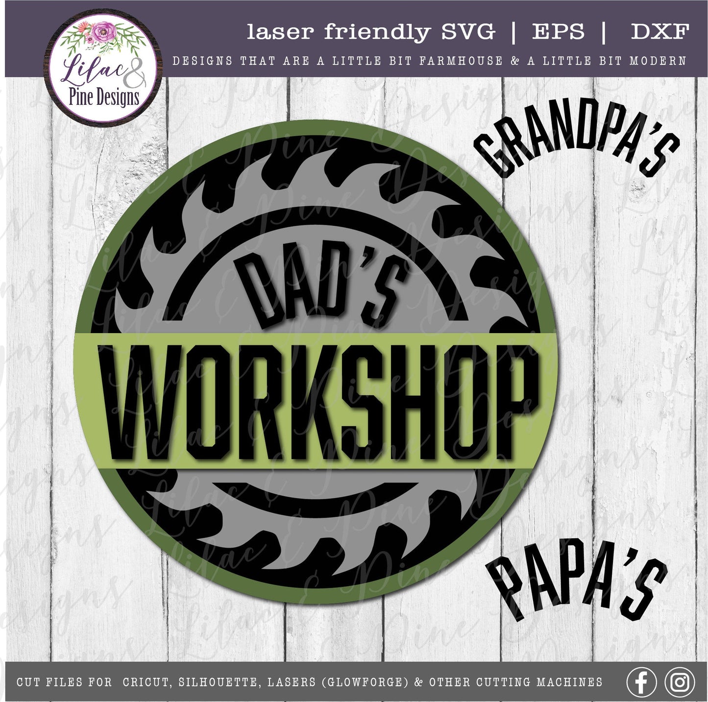 Dads Workshop sign, Grandpa round sign, saw blade SVG, Papa round wood sign, Workshop svg, Father's Day gift, Glowforge Svg, laser cut file
