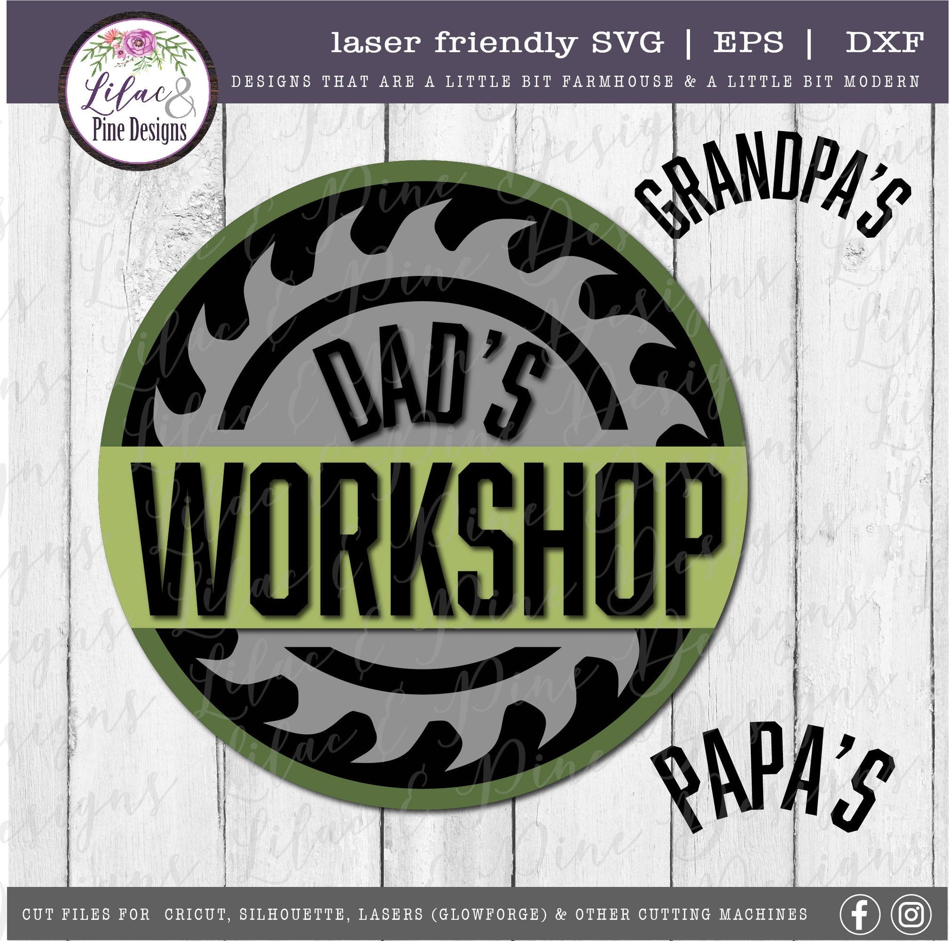 Dads Workshop sign, Grandpa round sign, saw blade SVG, Papa round wood sign, Workshop svg, Father's Day gift, Glowforge Svg, laser cut file