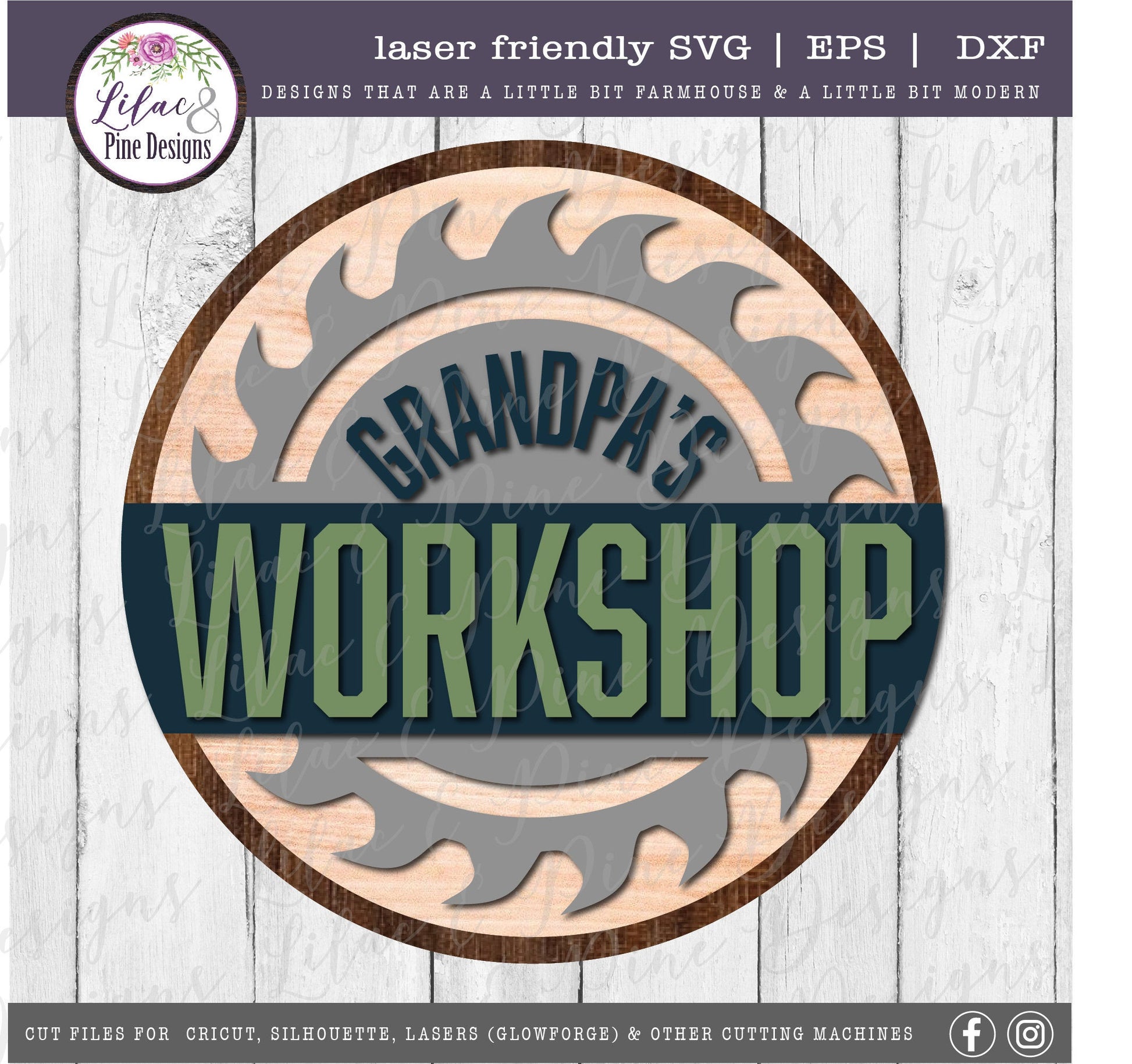 Dads Workshop sign, Grandpa round sign, saw blade SVG, Papa round wood sign, Workshop svg, Father's Day gift, Glowforge Svg, laser cut file
