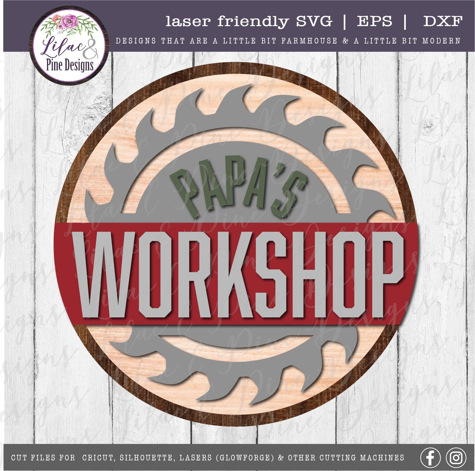 Dads Workshop sign, Grandpa round sign, saw blade SVG, Papa round wood sign, Workshop svg, Father's Day gift, Glowforge Svg, laser cut file