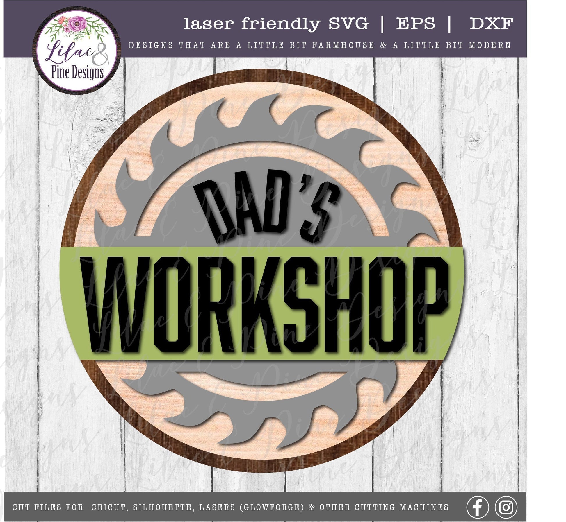 Dads Workshop sign, Grandpa round sign, saw blade SVG, Papa round wood sign, Workshop svg, Father's Day gift, Glowforge Svg, laser cut file