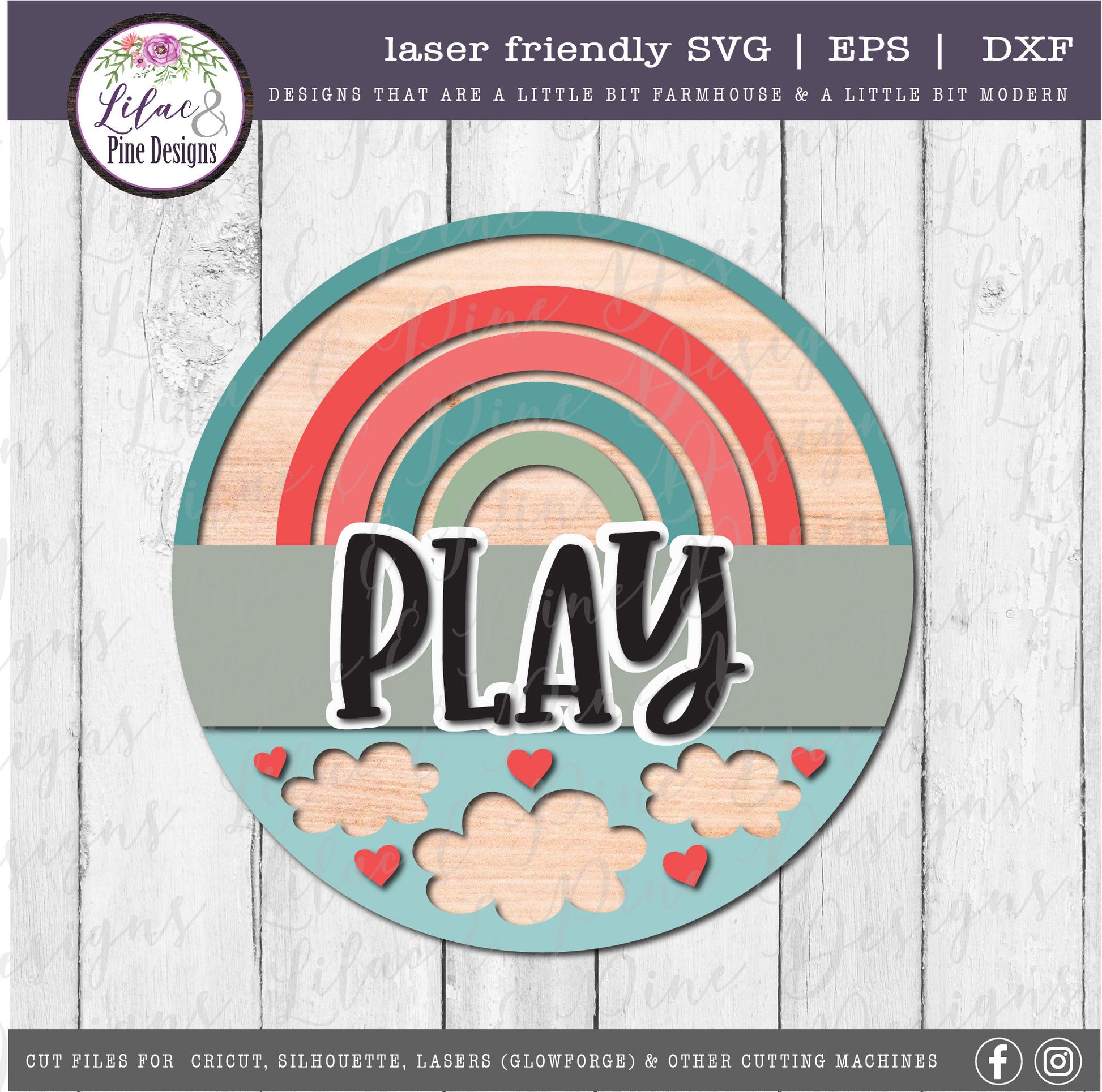 Rainbow and clouds sign, whimsical sign, Rainbow SVG, play room, kids room sign, clouds SVG, Create SVG, Play svg, Glowforge, laser cut file