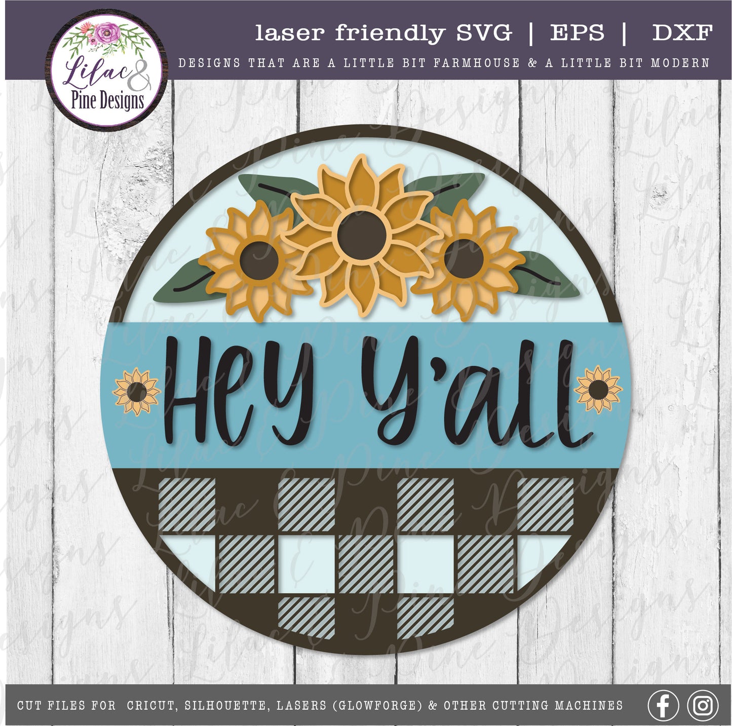 Sunflower plaid round sign, autumn svg, fall porch decor, sunflower SVG, farmhouse sign, buffalo plaid svg, Glowforge Svg, laser cut file