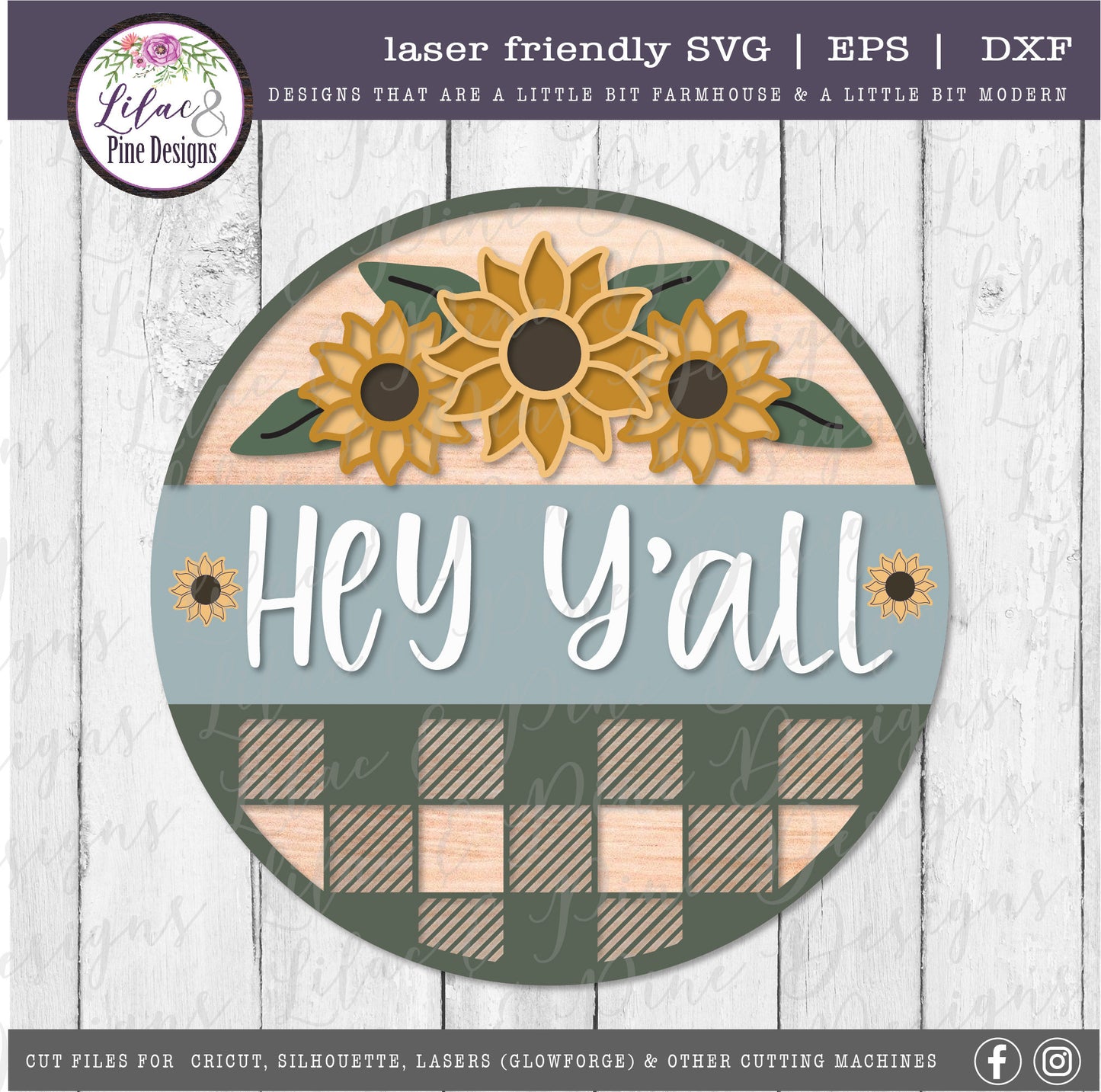 Sunflower plaid round sign, autumn svg, fall porch decor, sunflower SVG, farmhouse sign, buffalo plaid svg, Glowforge Svg, laser cut file