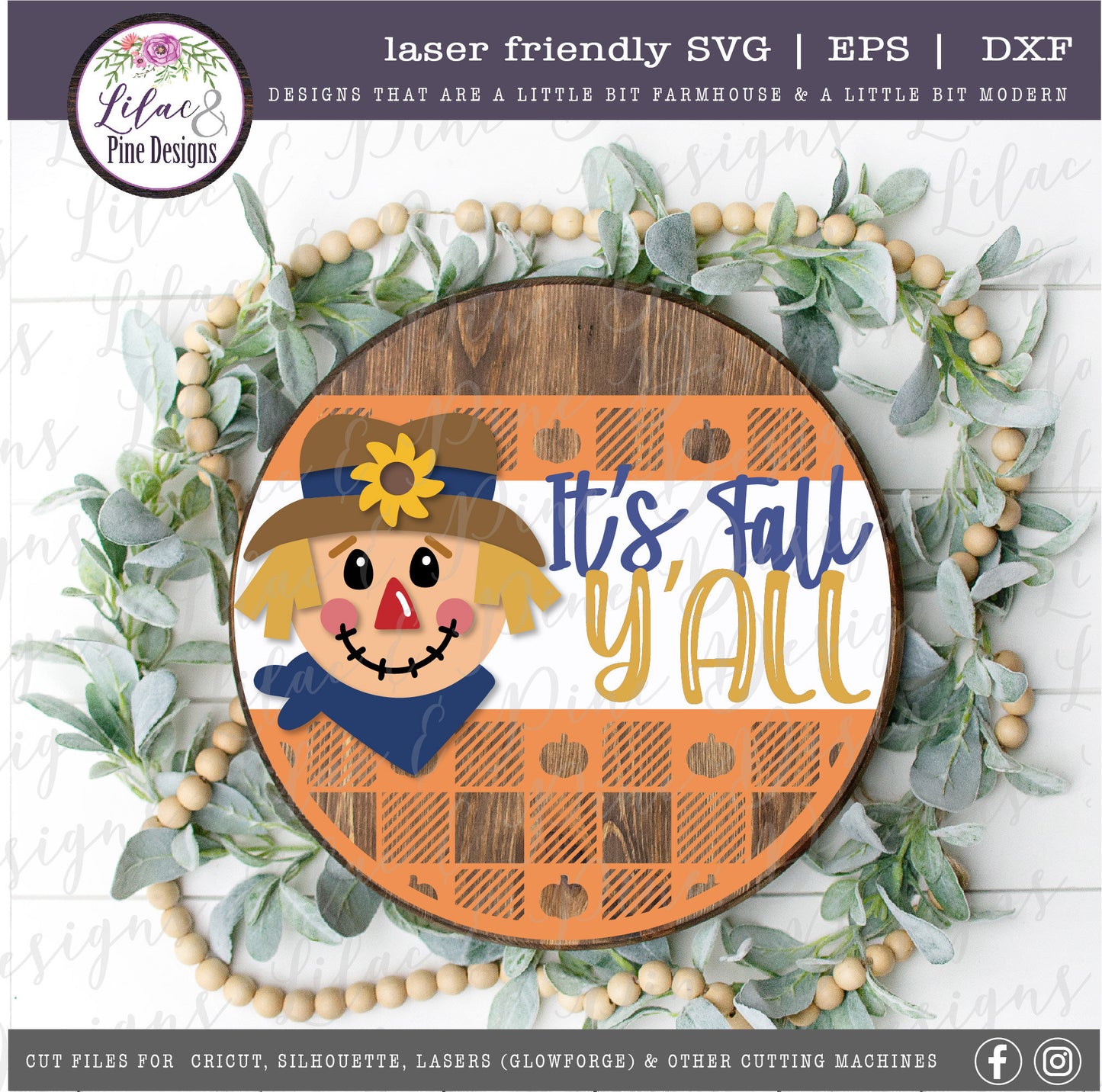 It's Fall Y'all Scarecrow sign SVG, Welcome sign SVG, fall door decor svg, scarecrow SVG, fall svg, plaid svg, Glowforge Svg, laser cut file