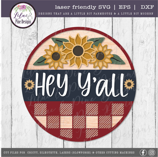 Sunflower plaid round sign, autumn svg, fall porch decor, sunflower SVG, farmhouse sign, buffalo plaid svg, Glowforge Svg, laser cut file