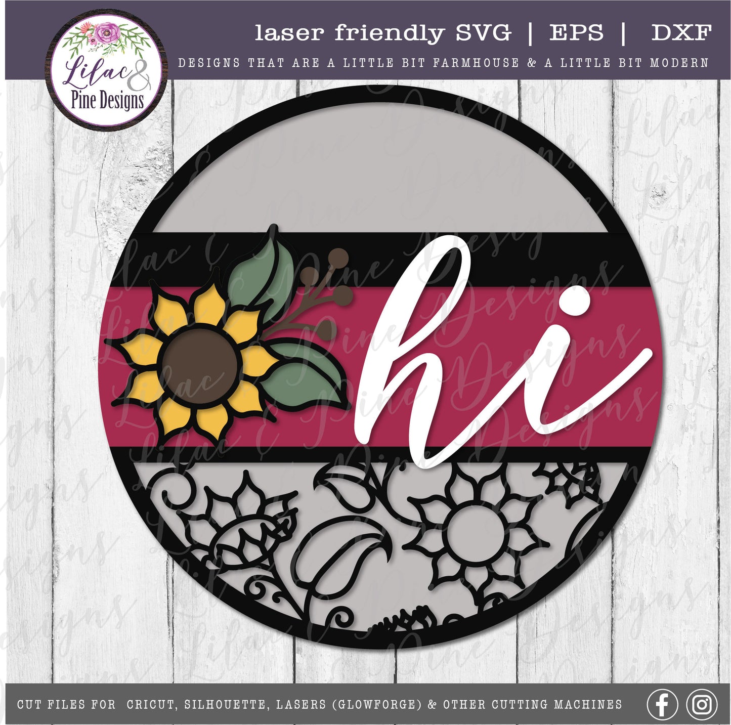 Sunflower floral sign, sunflower SVG, floral door SVG, fall door decor, summer decor, floral pattern SVG, Glowforge Svg, laser cut file
