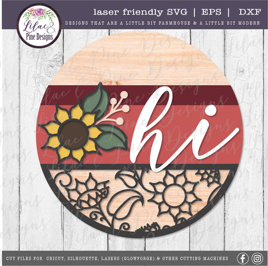 Sunflower floral sign, sunflower SVG, floral door SVG, fall door decor, summer decor,  floral pattern SVG, Glowforge Svg, laser cut file