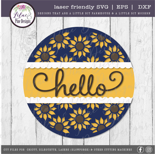 Hello Sunflower SVG, Welcome sign SVG, fall door decor svg, sunflower SVG, fall svg, floral svg, porch sign, Glowforge Svg, laser cut file