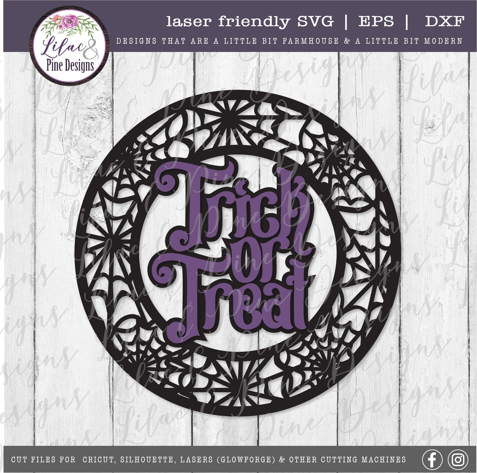 Trick or Treat SVG, Halloween Welcome SVG,  Halloween Greeting,  Halloween decor Svg, Spiderweb greeting Svg,  laser cut file, Glowforge SVG