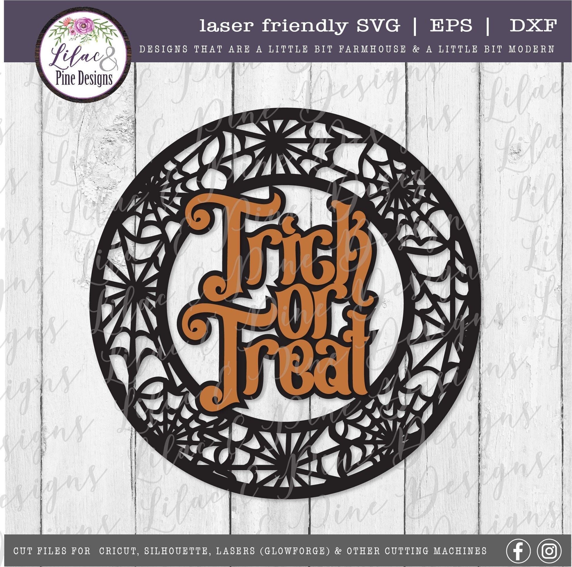 Trick or Treat SVG, Halloween Welcome SVG,  Halloween Greeting,  Halloween decor Svg, Spiderweb greeting Svg,  laser cut file, Glowforge SVG
