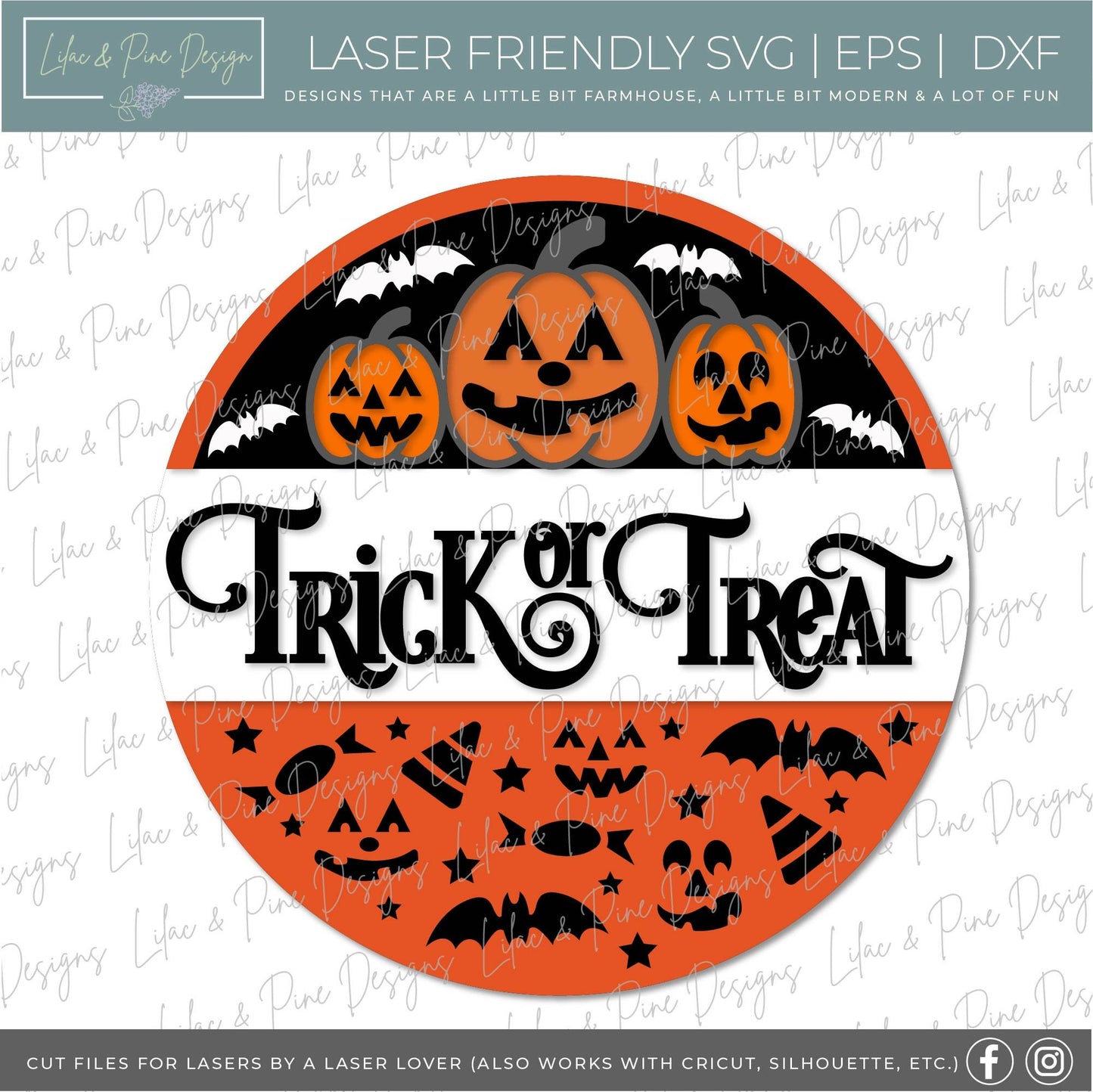 Trick or Treat SVG, Pumpkin SVG, Halloween svg, Jack o Lantern Welcome svg, Spooky svg, Halloween door round, laser cut file, Glowforge SVG