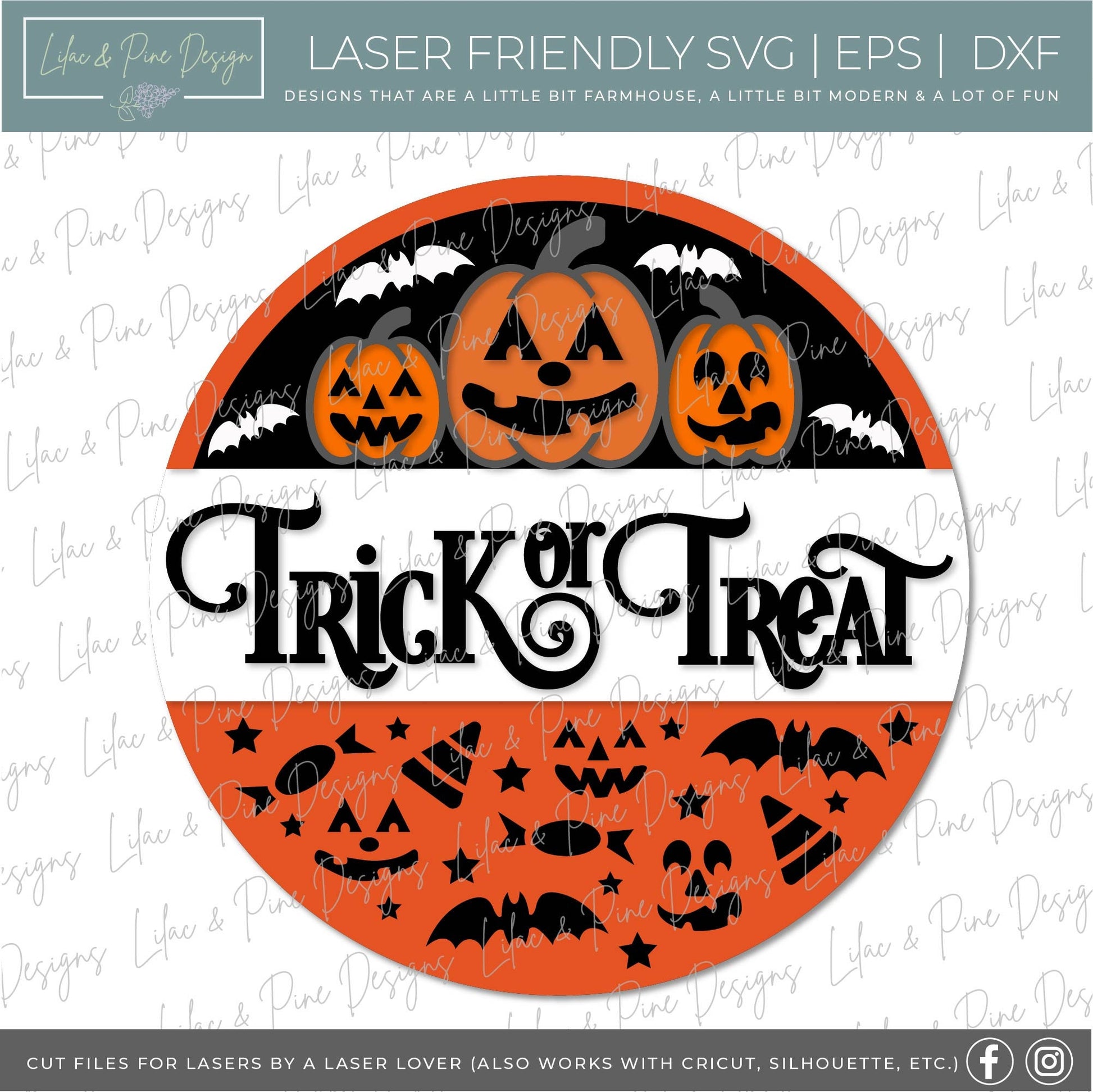 Trick or Treat SVG, Pumpkin SVG, Halloween svg, Jack o Lantern Welcome svg, Spooky svg, Halloween door round, laser cut file, Glowforge SVG