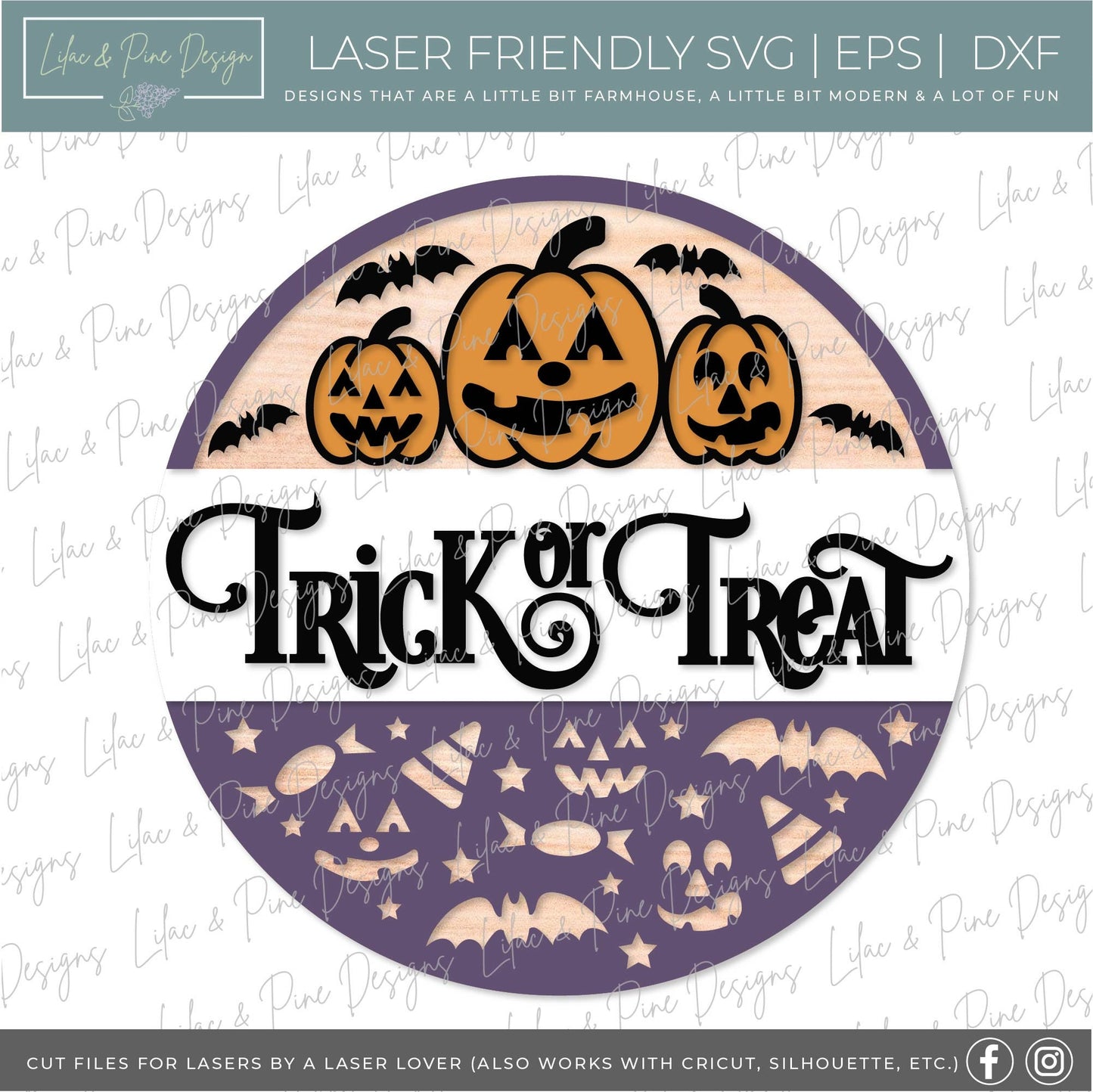 Trick or Treat SVG, Pumpkin SVG, Halloween svg, Jack o Lantern Welcome svg, Spooky svg, Halloween door round, laser cut file, Glowforge SVG