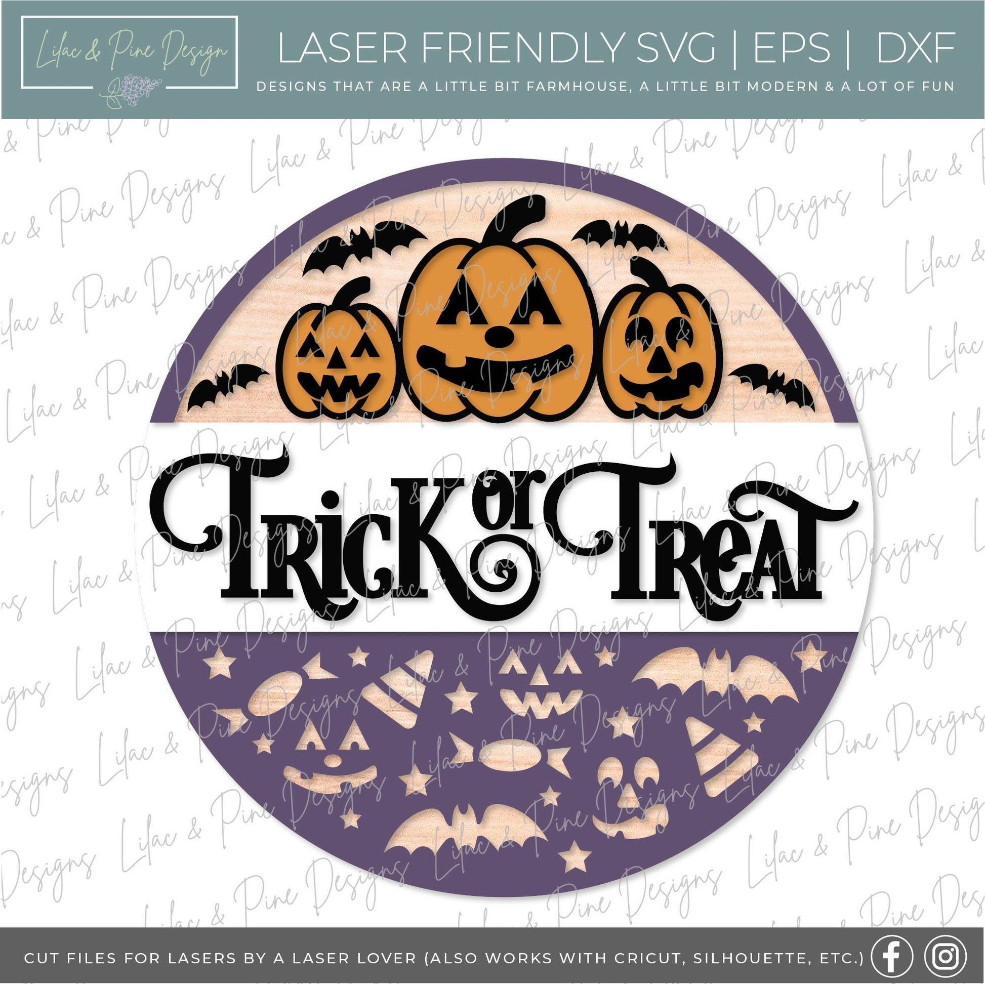 Trick or Treat SVG, Pumpkin SVG, Halloween svg, Jack o Lantern Welcome svg, Spooky svg, Halloween door round, laser cut file, Glowforge SVG