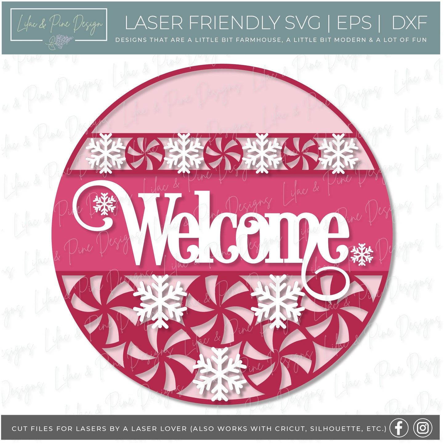 Peppermint door hanger, Christmas door hanger, Farmhouse Christmas, Christmas laser file, Welcome sign svg, laser cut file, Glowforge file