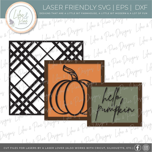 Fall sign set, fall sign bundle SVG, plaid pattern sign, pumpkin svg, hello pumpkin svg, fall mantle decor, Glowforge Svg, laser cut file