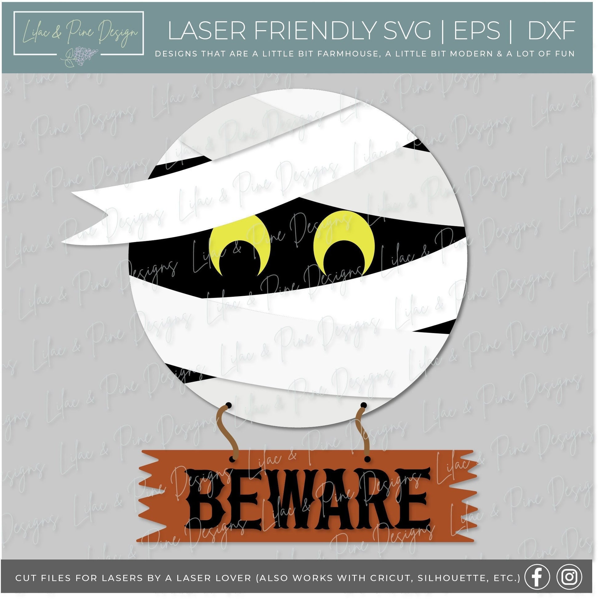 Mummy Beware door sign SVG, Halloween sign, Mummy SVG, Halloween door decor, Mummy porch decor, Glowforge laser, laser cut file