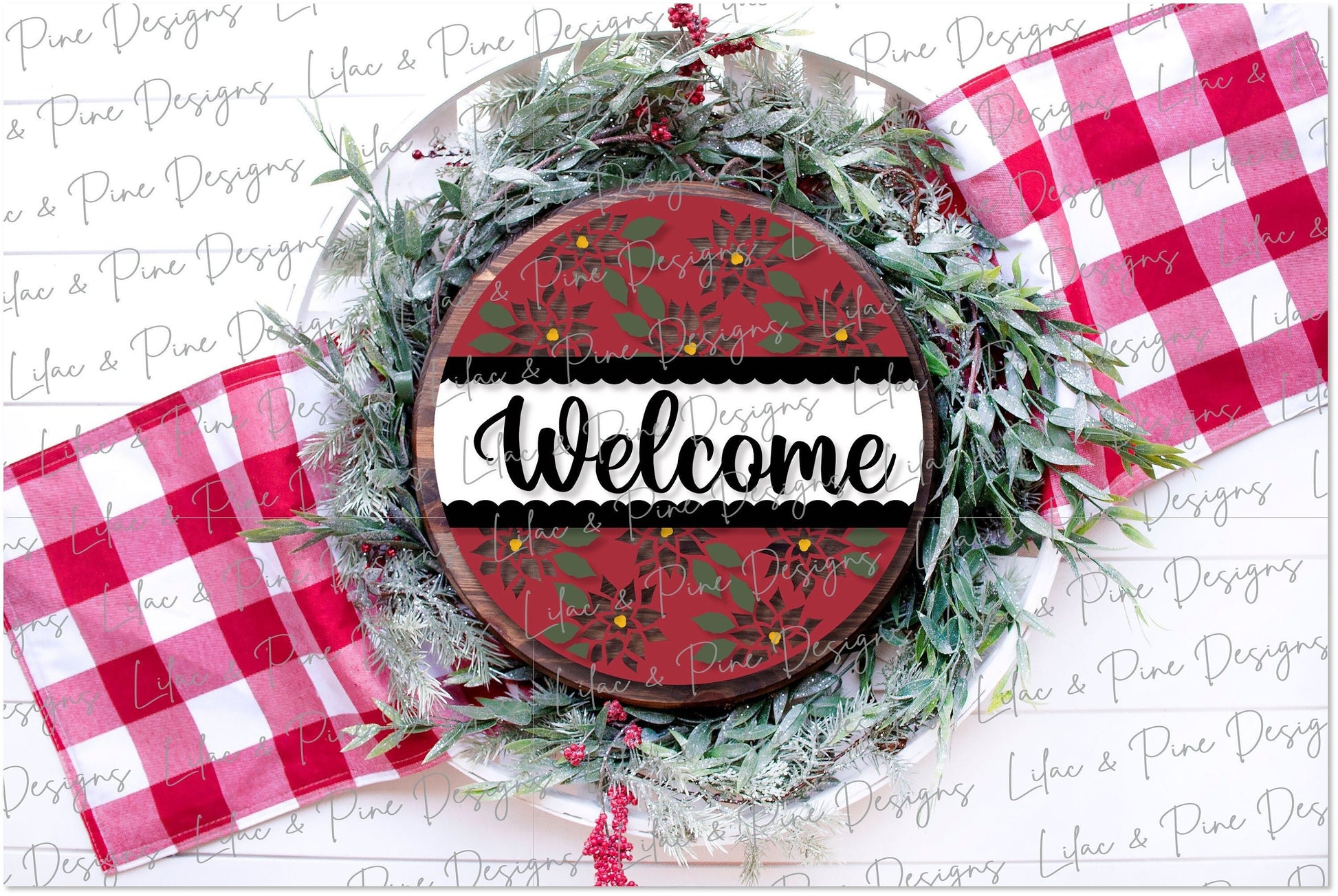 Poinsettia door hanger sign, Merry Christmas SVG, Christmas door round SVG, Holiday welcome sign svg, Christmas laser file, Glowforge file